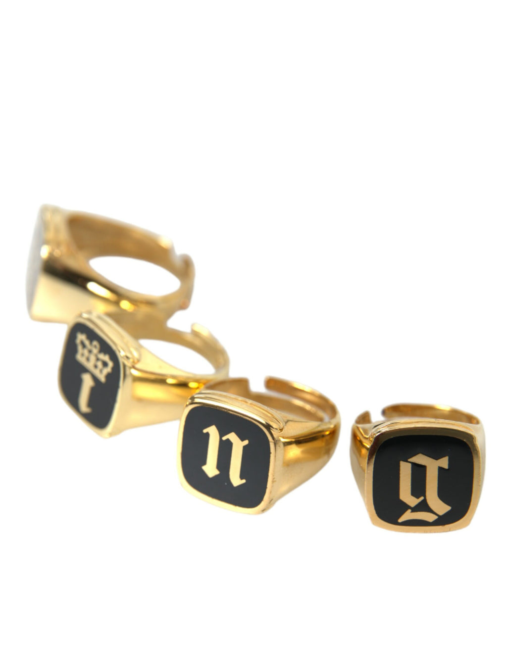 Dolce & Gabbana Gold Brass KING Enamel Set of 4 Rings