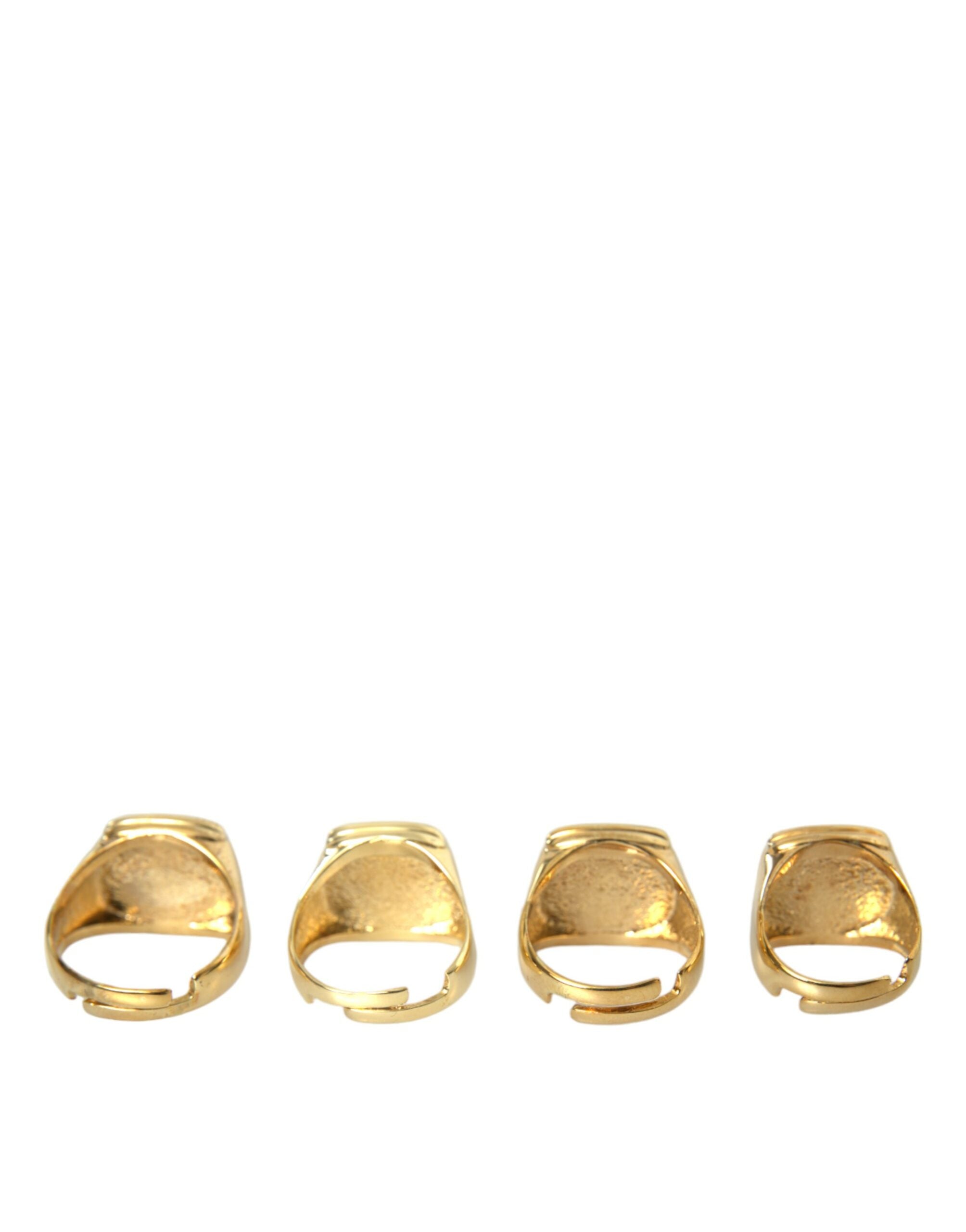 Dolce & Gabbana Gold Brass KING Enamel Set of 4 Rings