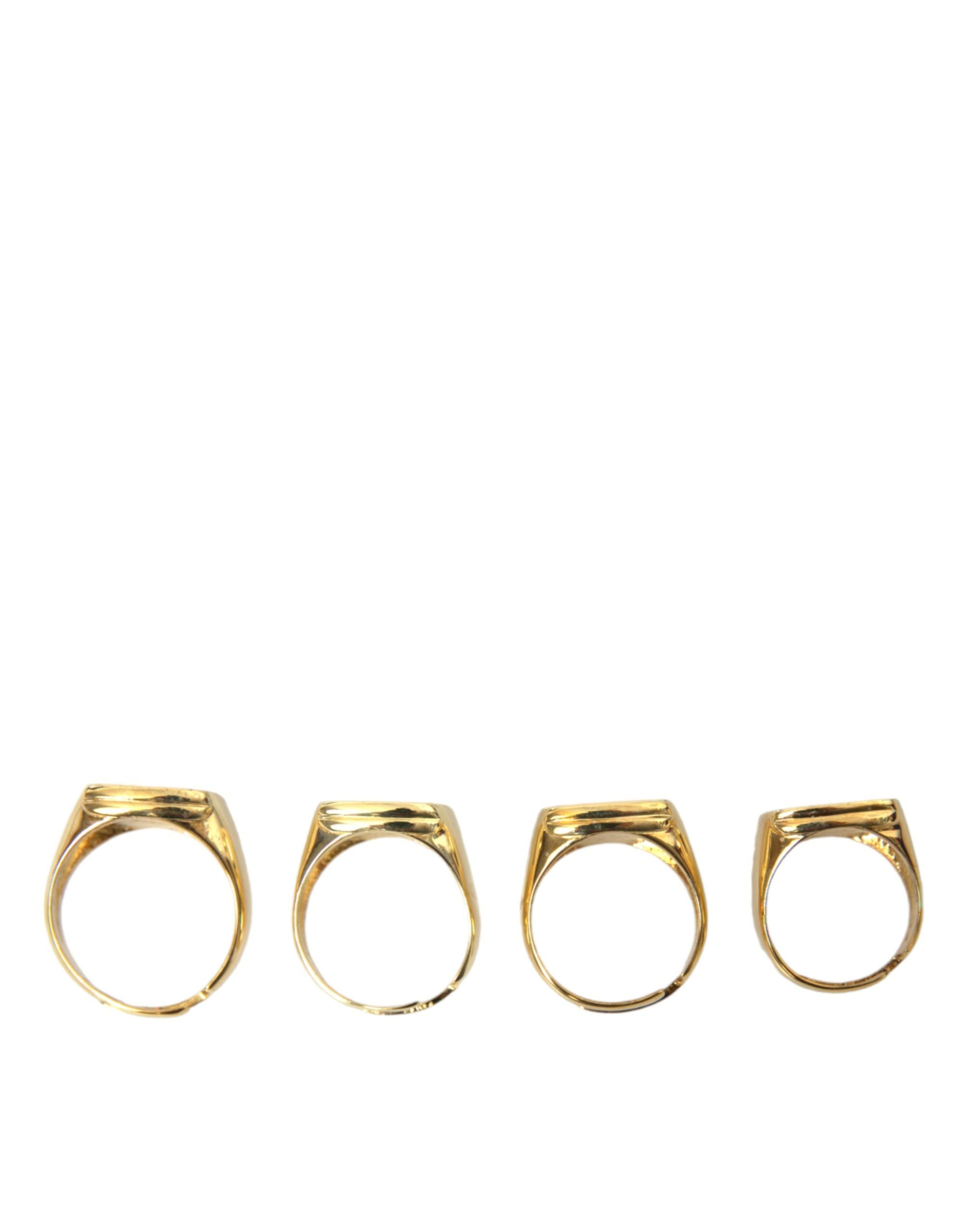 Dolce & Gabbana Gold Brass KING Enamel Set of 4 Rings