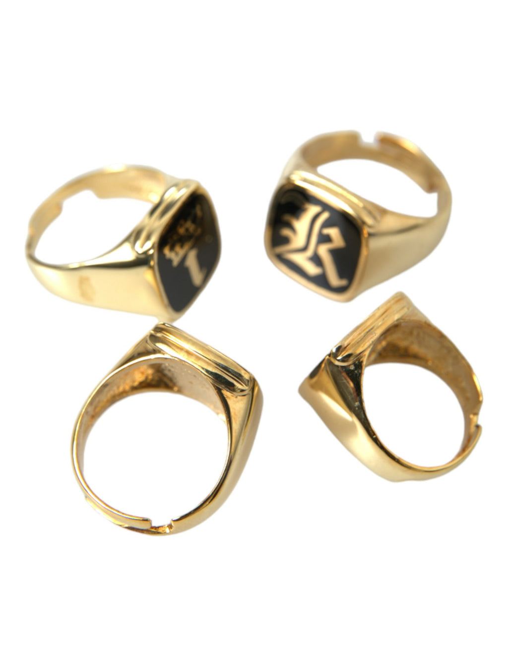 Dolce & Gabbana Gold Brass KING Enamel Set of 4 Rings