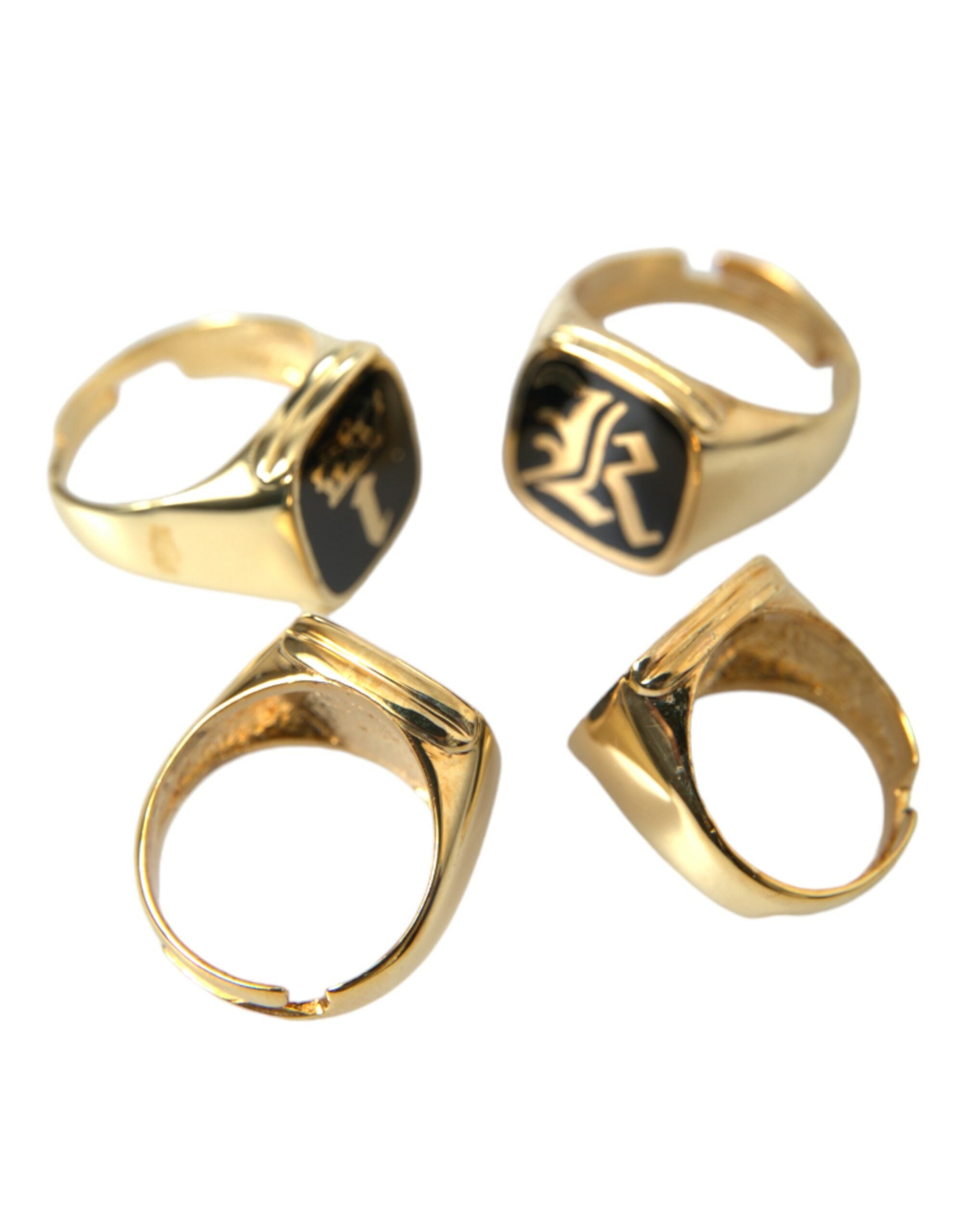 Dolce & Gabbana Gold Brass KING Enamel Set of 4 Rings
