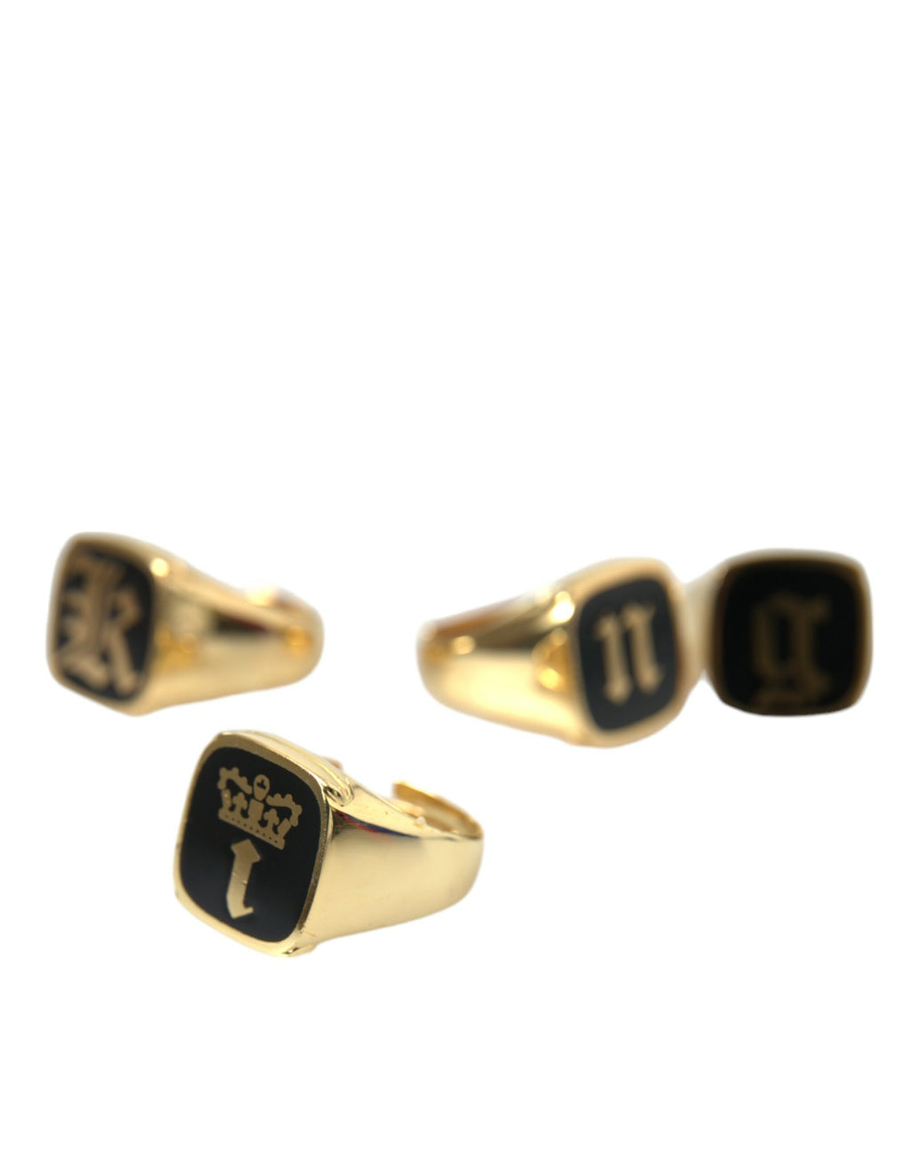 Dolce & Gabbana Gold Brass KING Enamel Set of 4 Rings