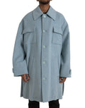 Dolce & Gabbana Hellblauer Wollmantel mit Knopfleiste Trenchcoat Jacke