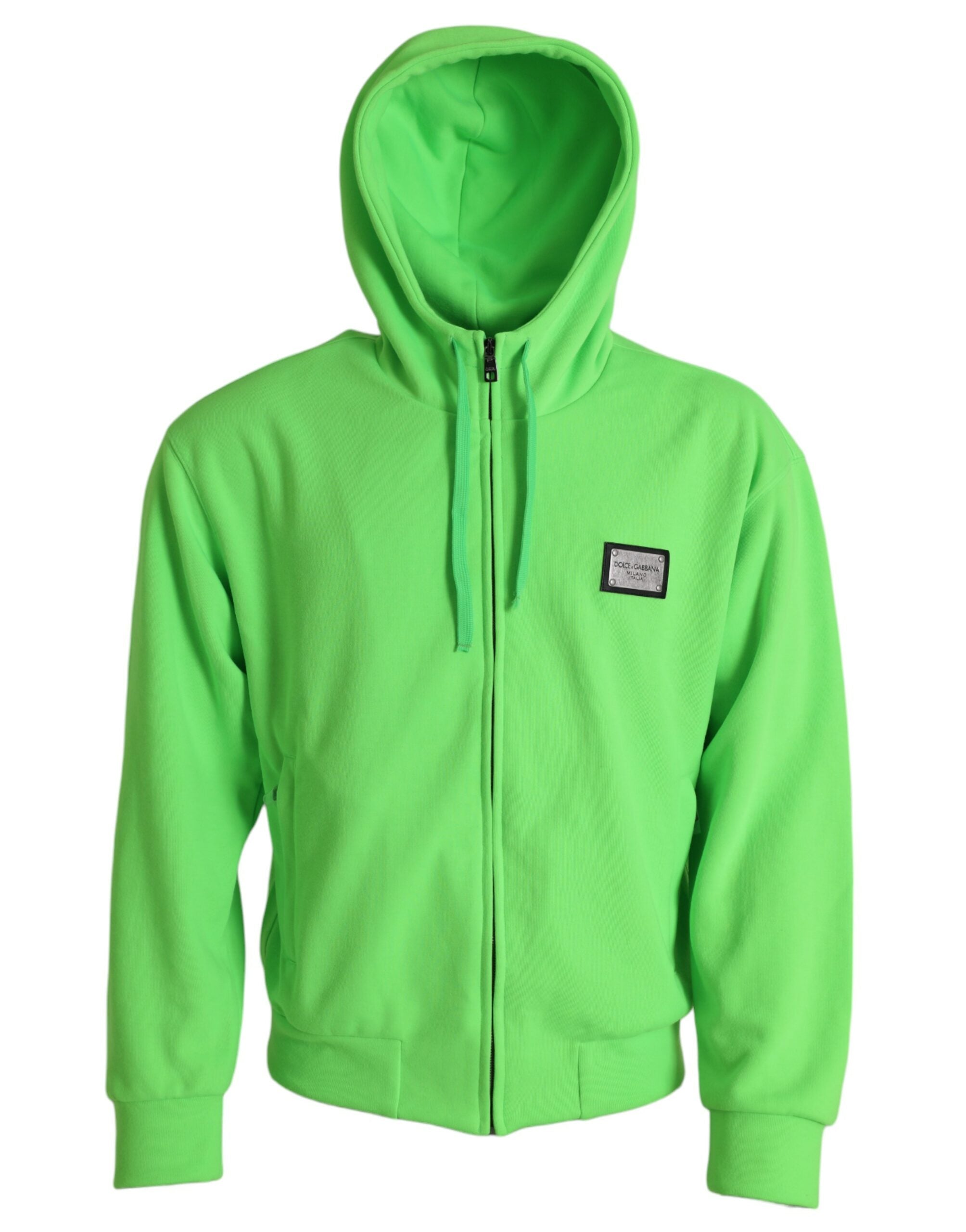 Dolce & Gabbana Neongrüner Kapuzenpullover mit durchgehendem Reißverschluss