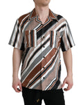 Dolce & Gabbana Brown and White Striped Short-Sleeved Silk Shirt