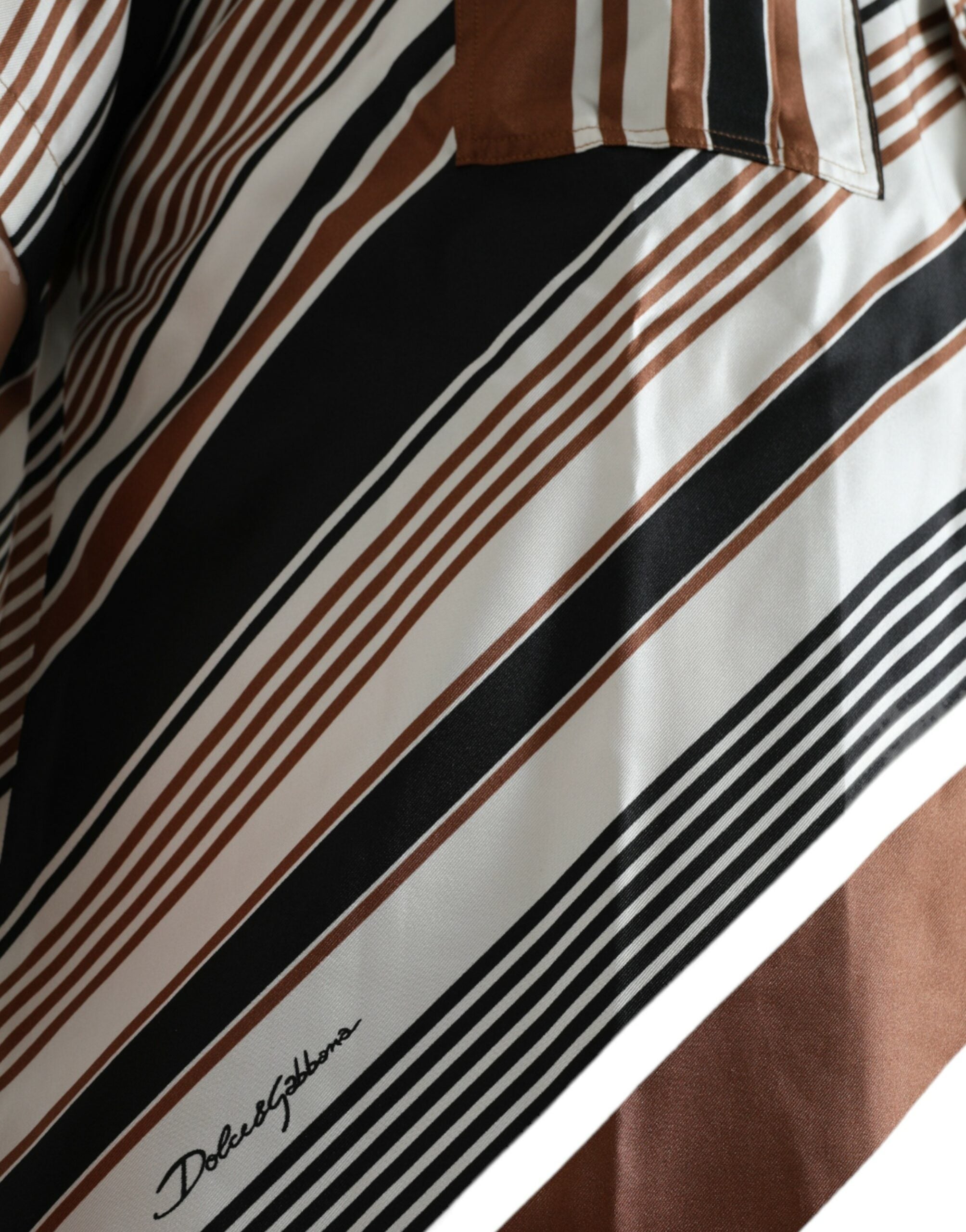 Dolce & Gabbana Brown and White Striped Short-Sleeved Silk Shirt