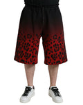 Dolce & Gabbana Red Cotton Leopard Print Bermuda Shorts