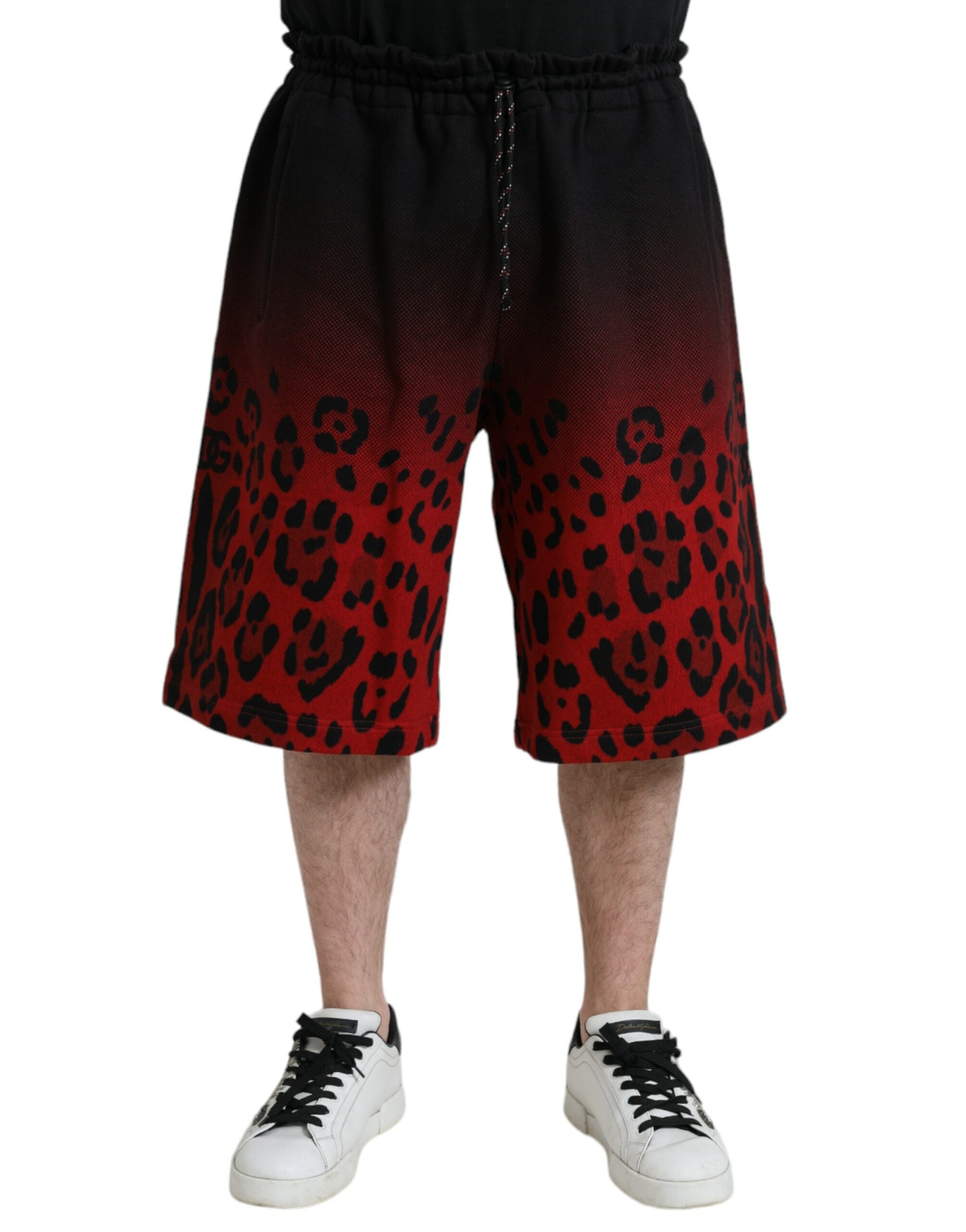 Dolce & Gabbana Red Cotton Leopard Print Bermuda Shorts