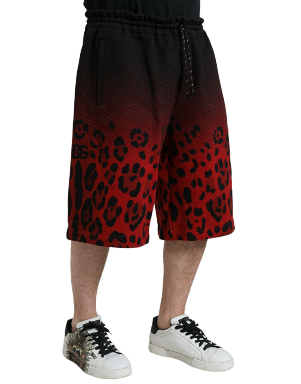 Dolce & Gabbana Red Cotton Leopard Print Bermuda Shorts