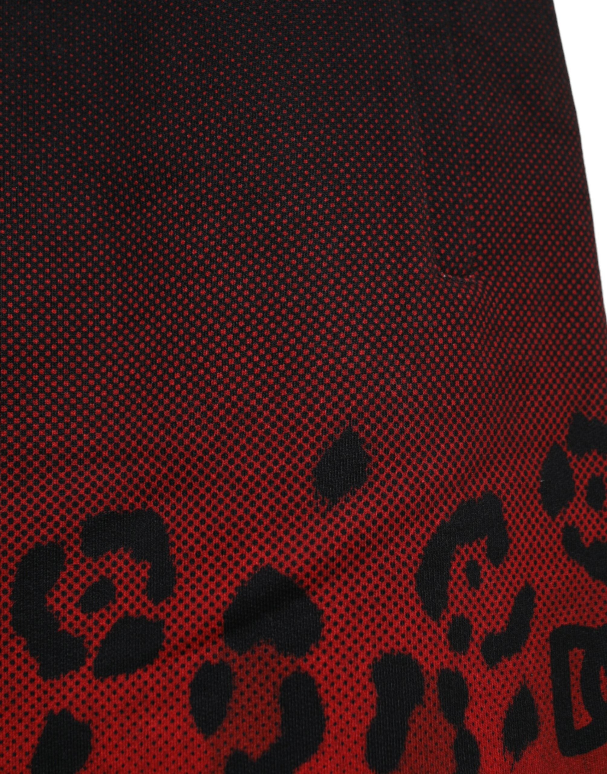 Dolce & Gabbana Red Cotton Leopard Print Bermuda Shorts