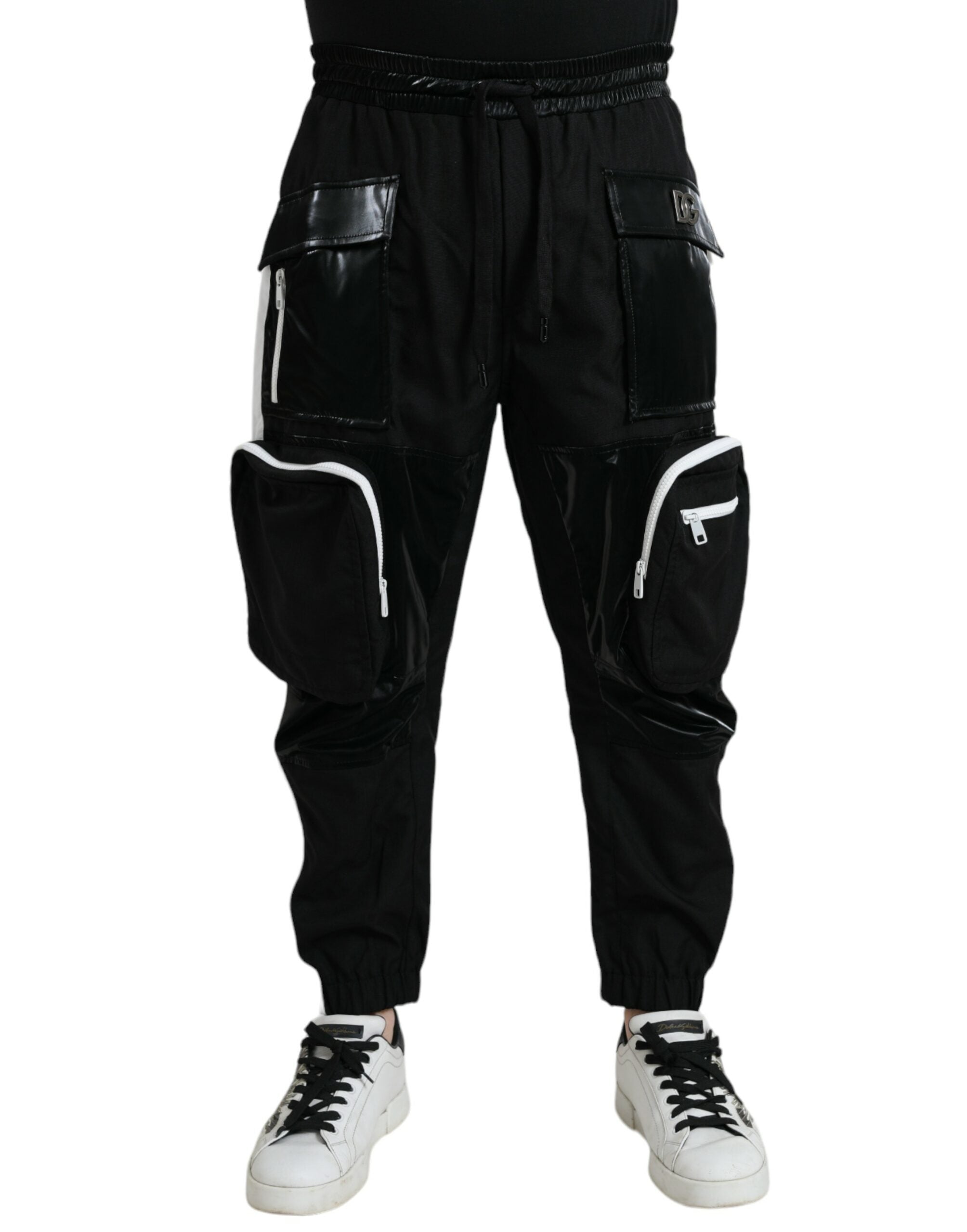 Dolce & Gabbana Schwarze Nylon Cargo Jogger Männer Sweatpants Hosen