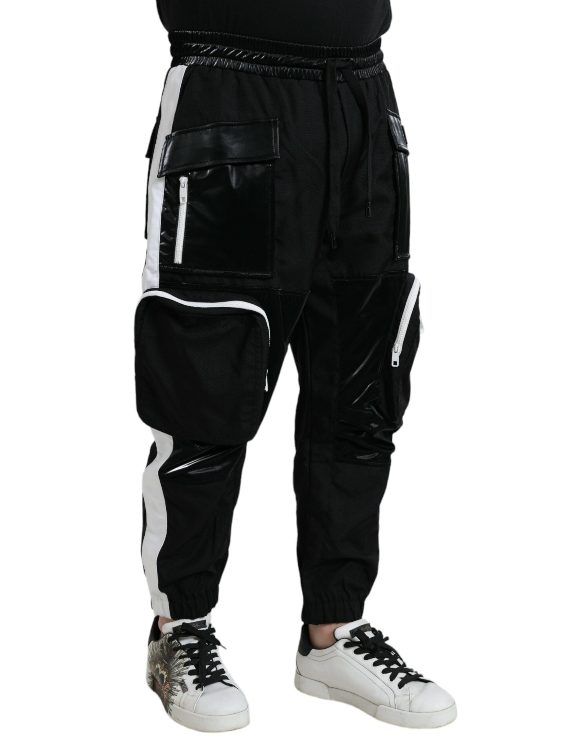 Dolce & Gabbana Schwarze Nylon Cargo Jogger Männer Sweatpants Hosen