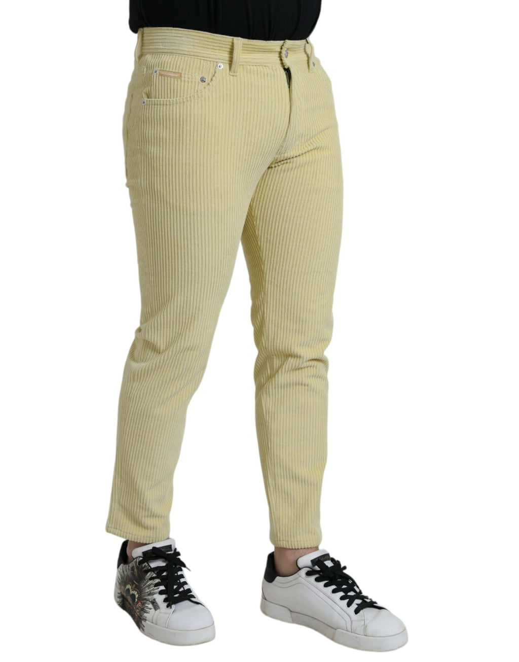 Dolce & Gabbana Yellow Cord Logo Plaque Skinny Denim Jeans
