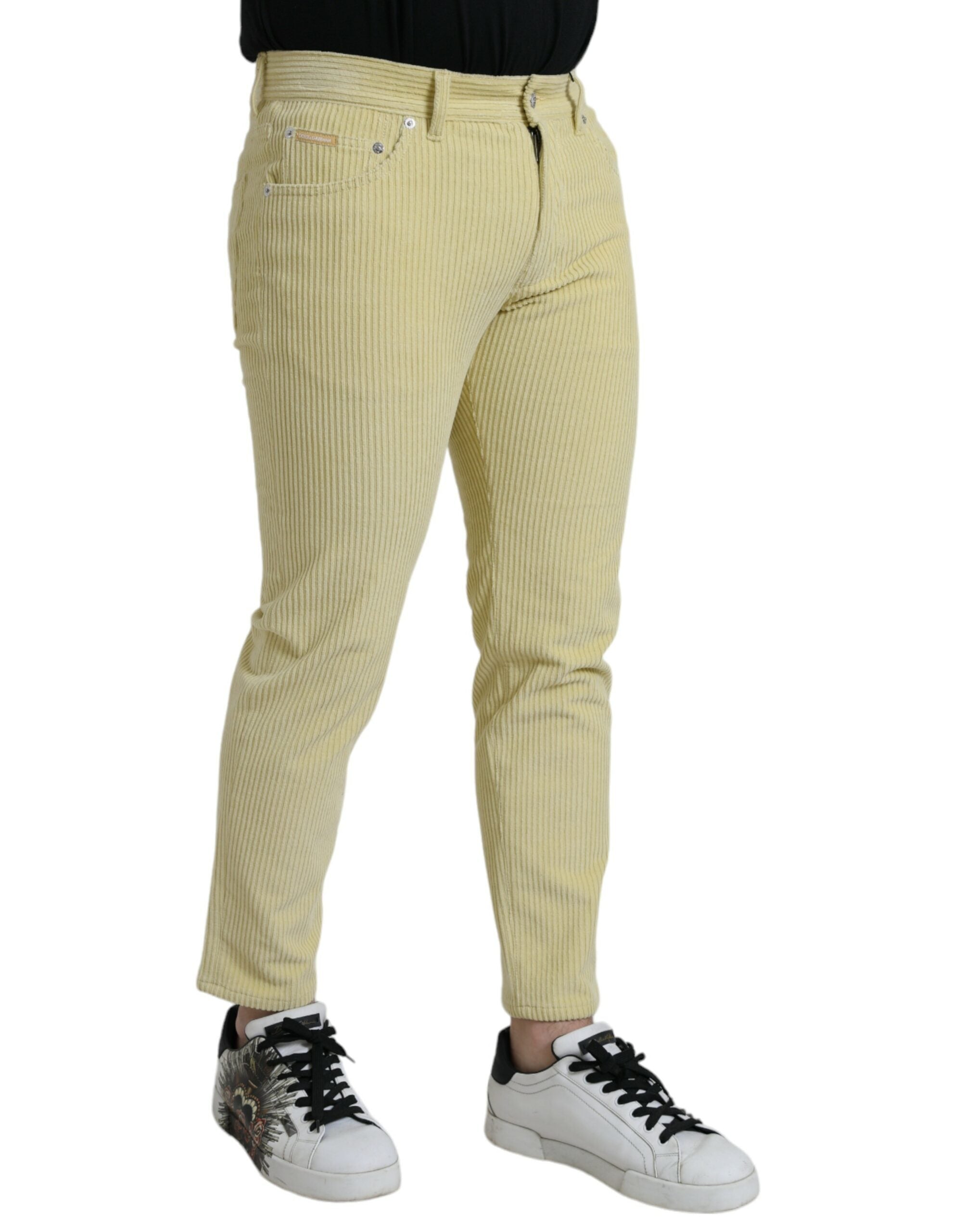 Dolce & Gabbana Yellow Cord Logo Plaque Skinny Denim Jeans