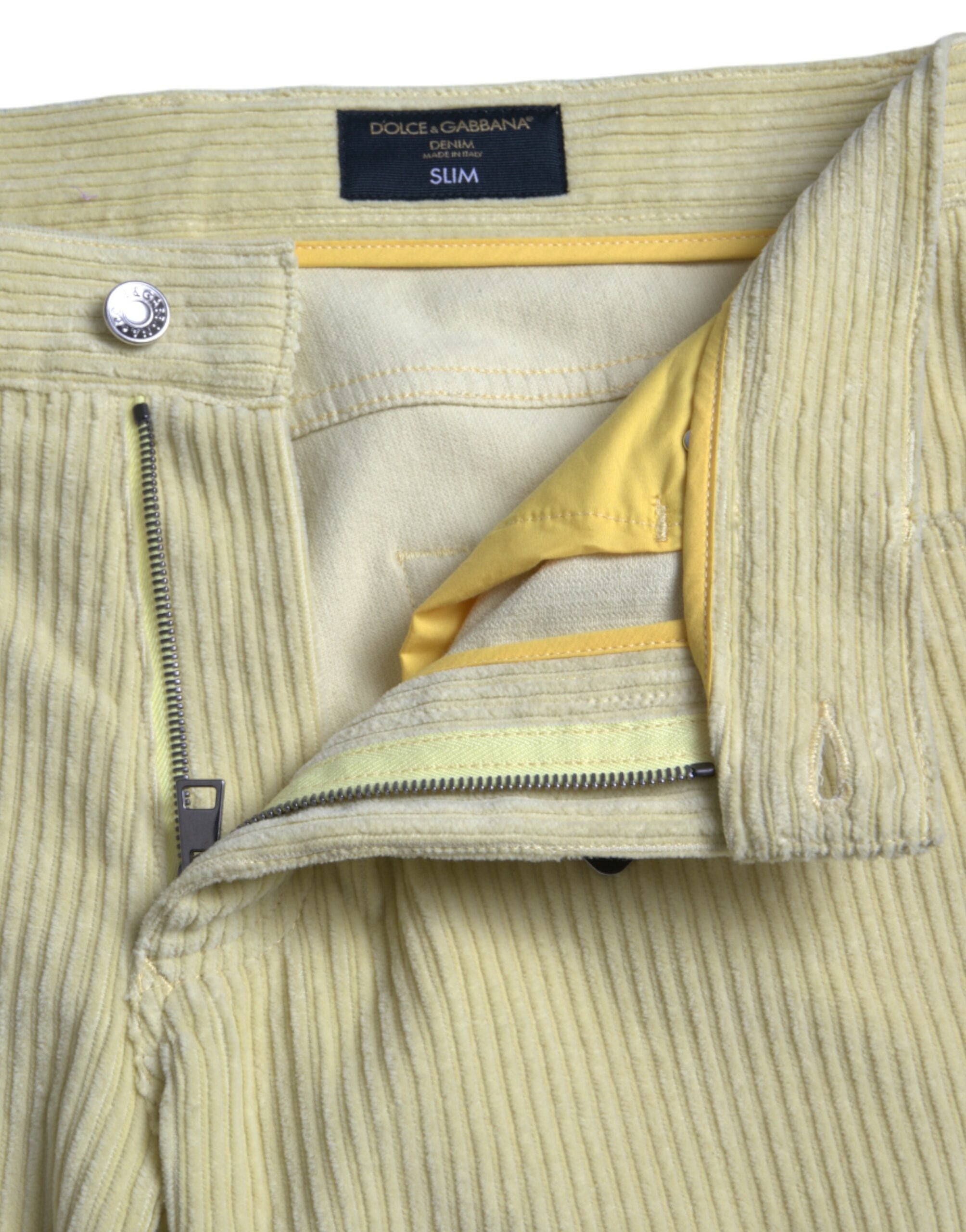 Dolce & Gabbana Yellow Cord Logo Plaque Skinny Denim Jeans
