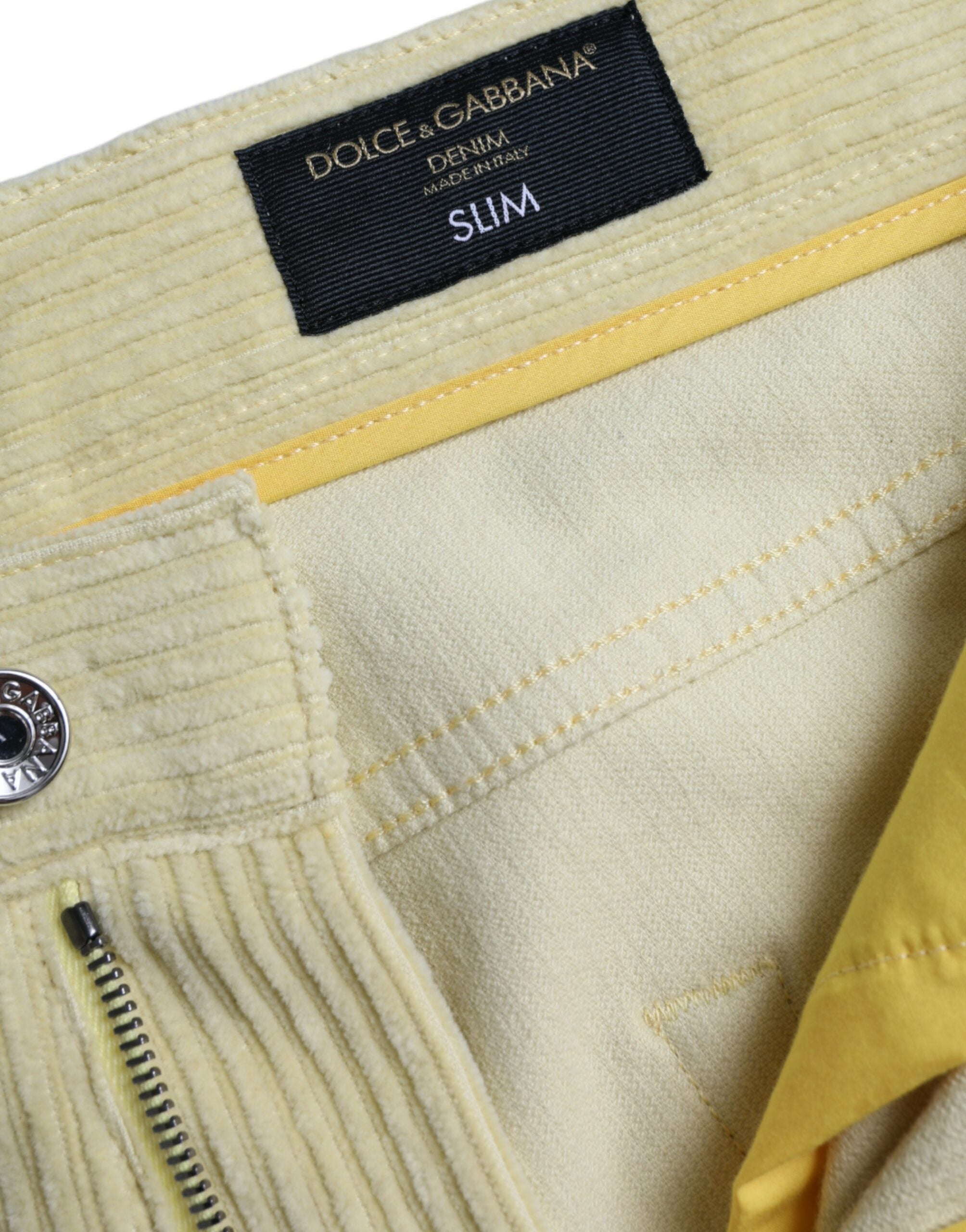 Dolce & Gabbana Yellow Cord Logo Plaque Skinny Denim Jeans