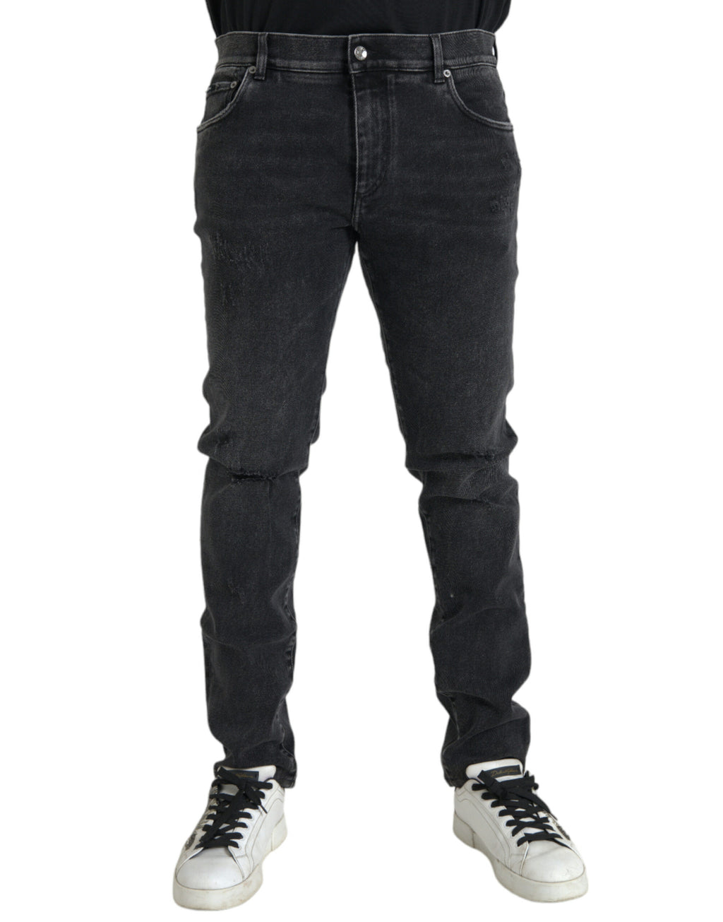 Dolce & Gabbana Grey Cotton-Stretch Logo Skinny Denim Jeans