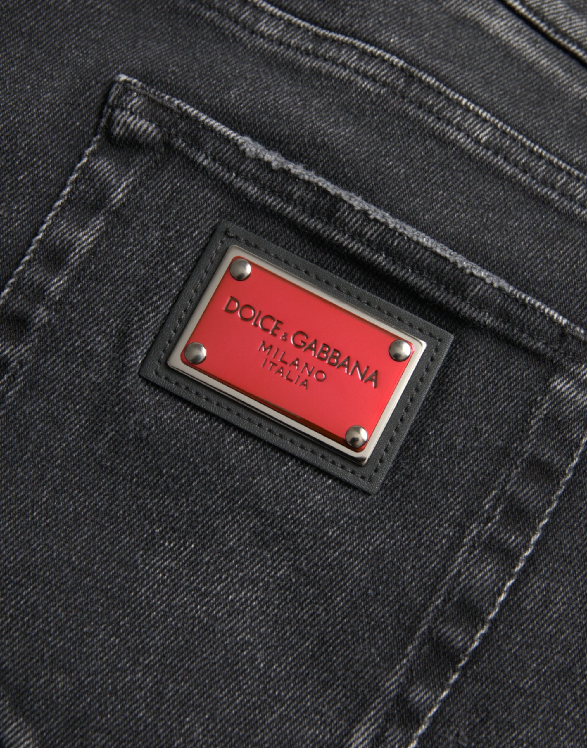 Dolce & Gabbana Grey Cotton-Stretch Logo Skinny Denim Jeans