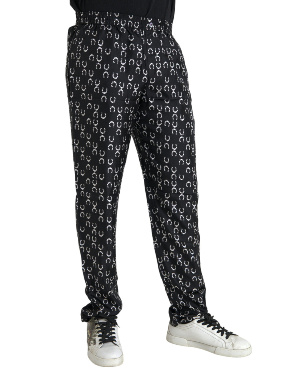 Dolce & Gabbana Schwarze Seidenhose mit Hufeisenmuster