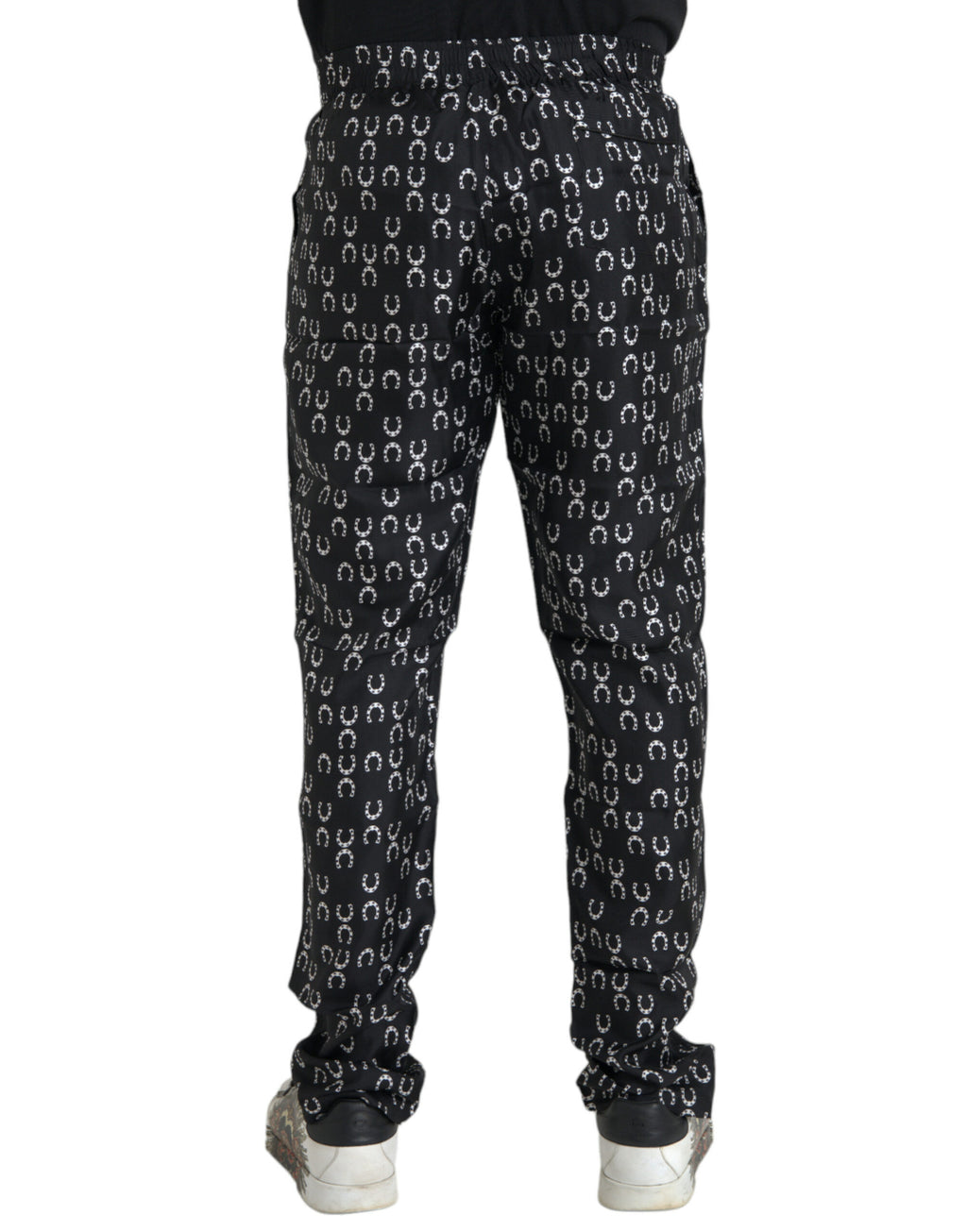 Dolce & Gabbana Schwarze Seidenhose mit Hufeisenmuster