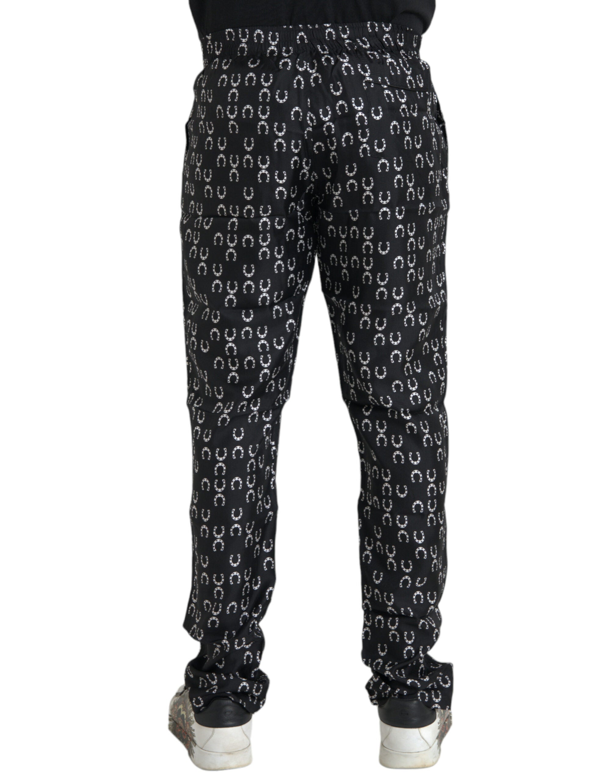 Dolce & Gabbana Schwarze Seidenhose mit Hufeisenmuster