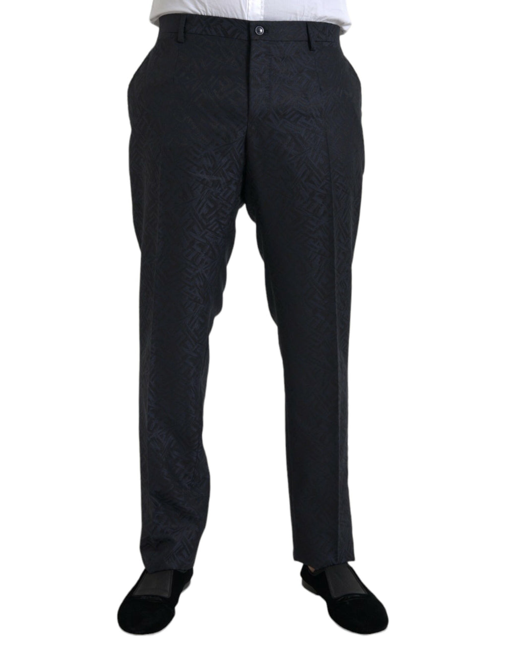 Dolce & Gabbana Blaue Brokat Wolle Skinny Herren Anzughose