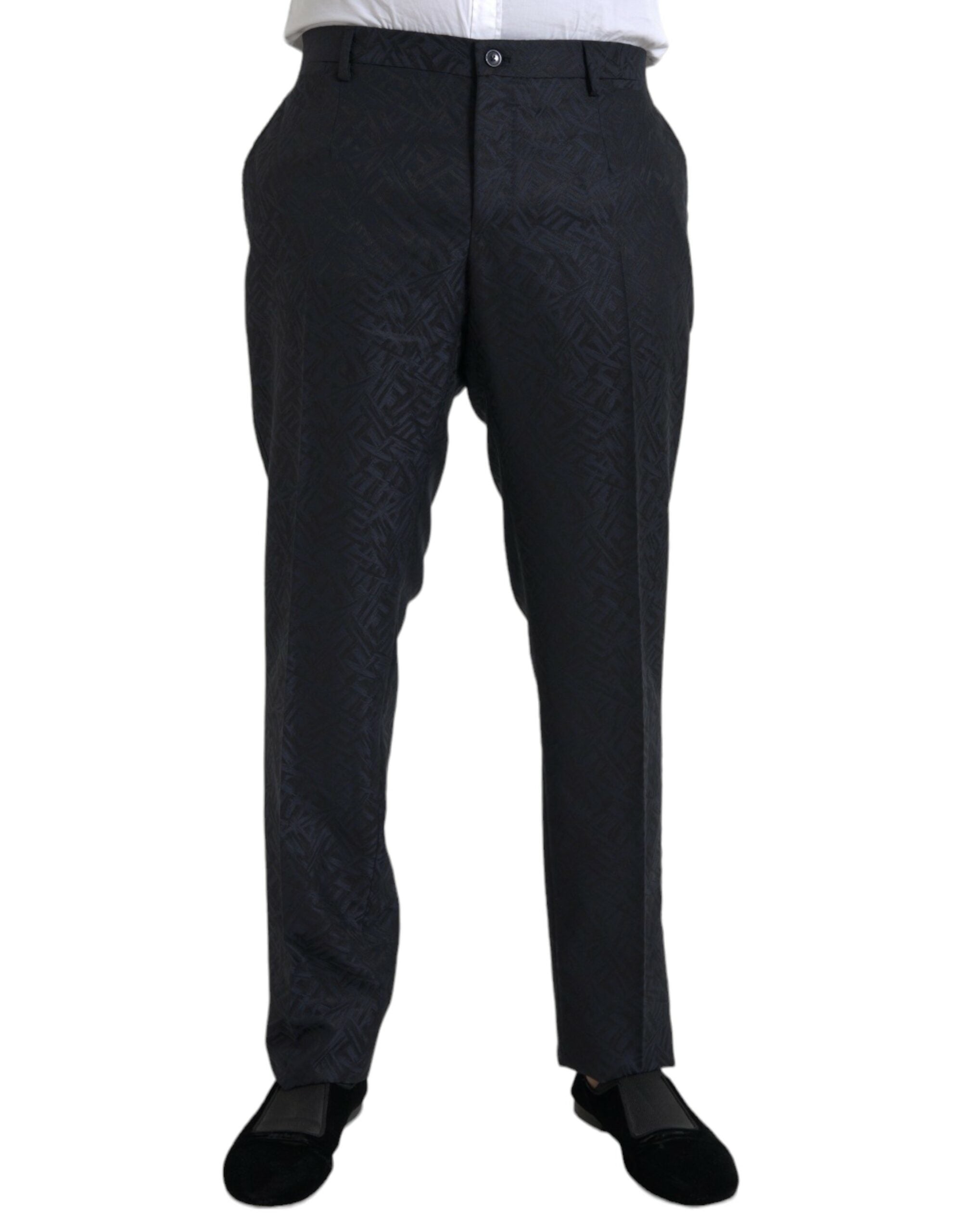 Dolce & Gabbana Blaue Brokat Wolle Skinny Herren Anzughose
