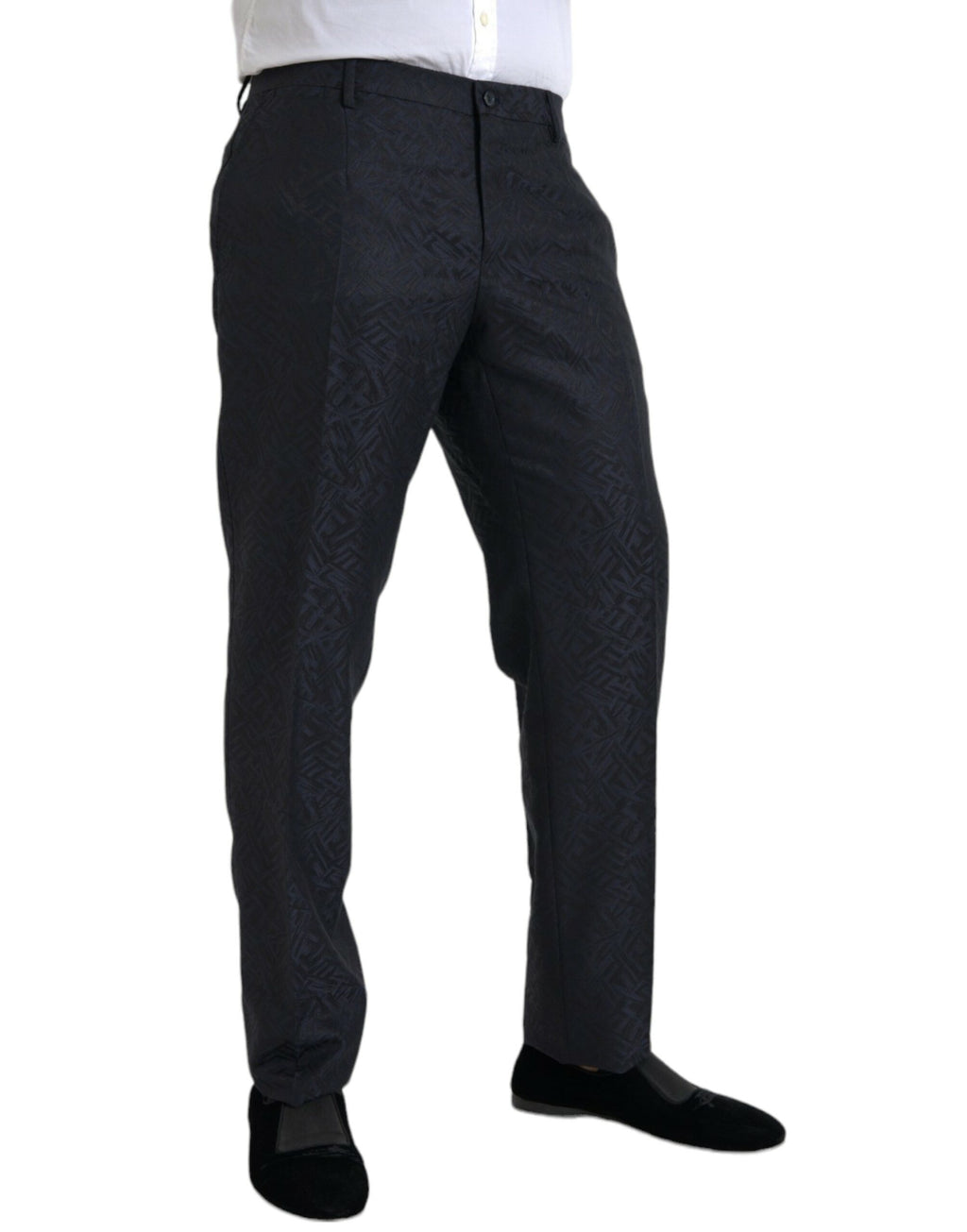 Dolce & Gabbana Blaue Brokat Wolle Skinny Herren Anzughose