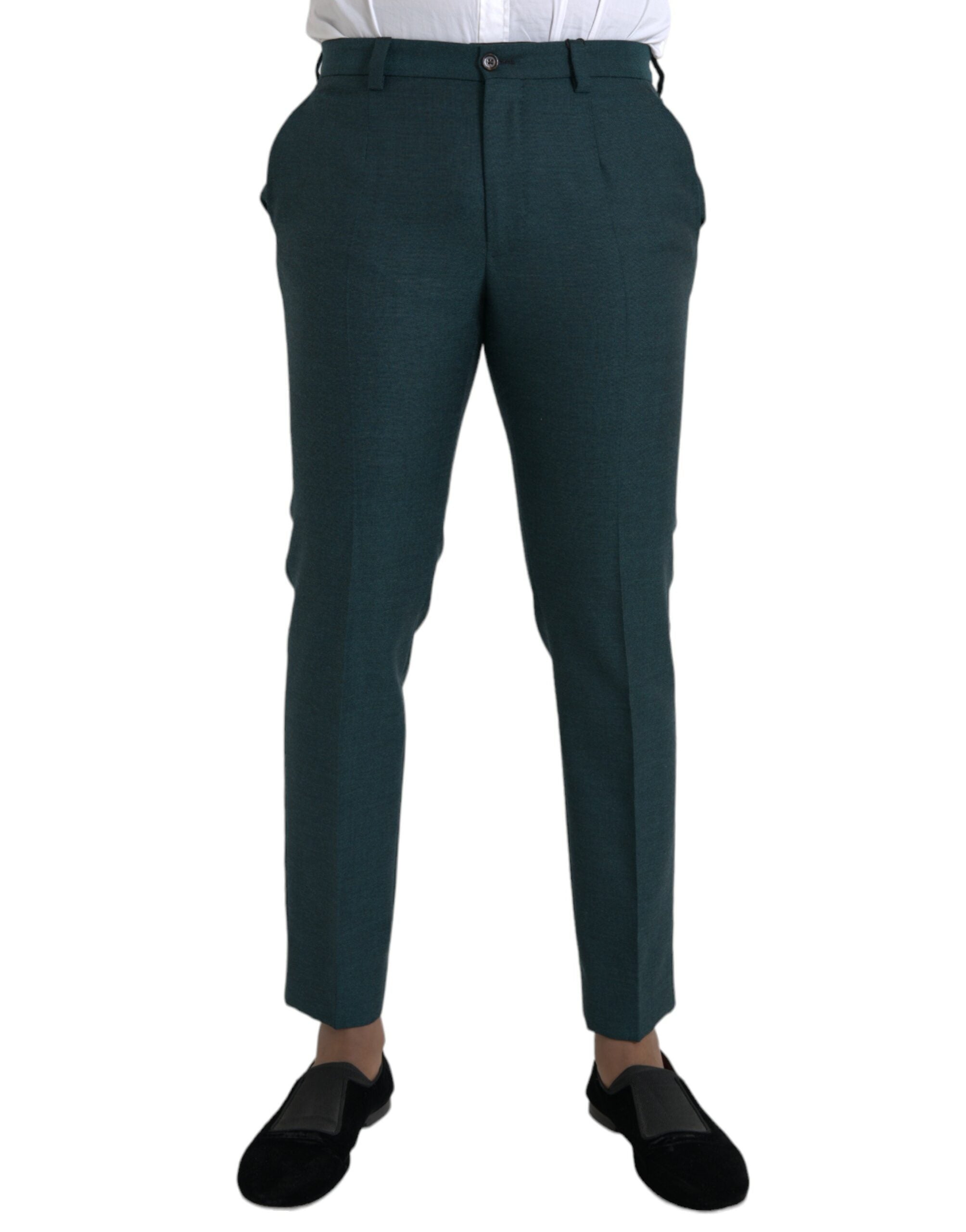 Dolce & Gabbana Green Skinny Slim Wool Dress Pants