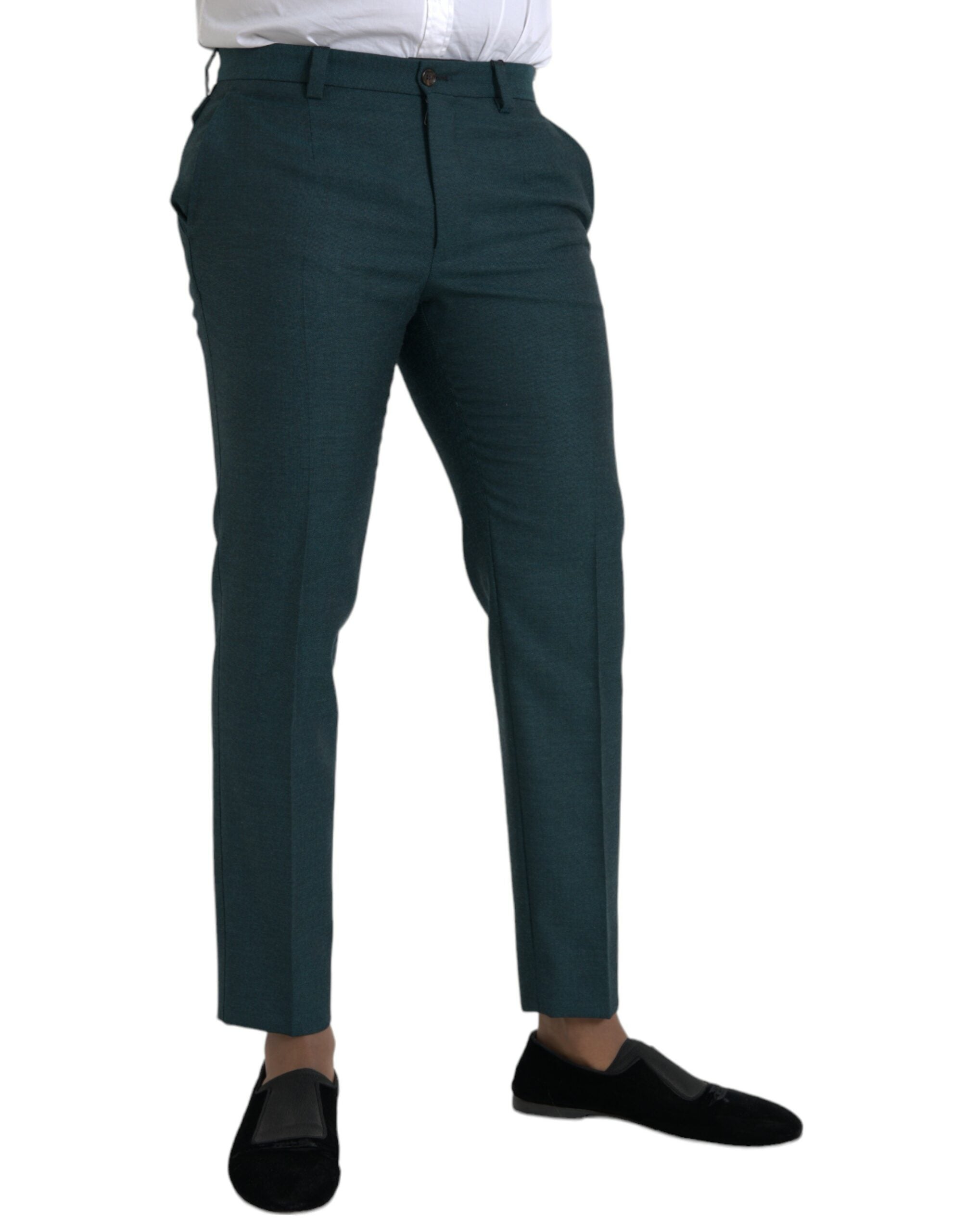 Dolce & Gabbana Green Skinny Slim Wool Dress Pants