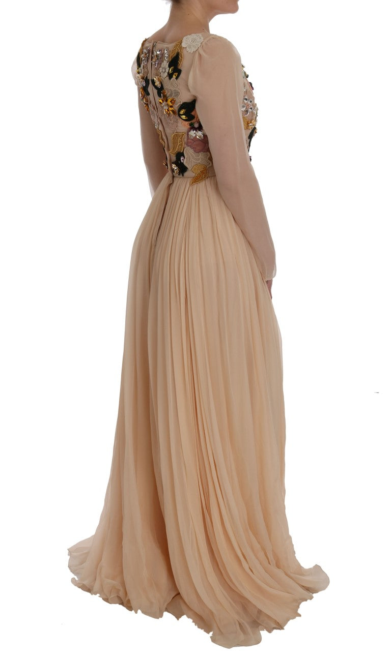 Dolce & Gabbana Rosa Seide Floral Kristall Maxikleid