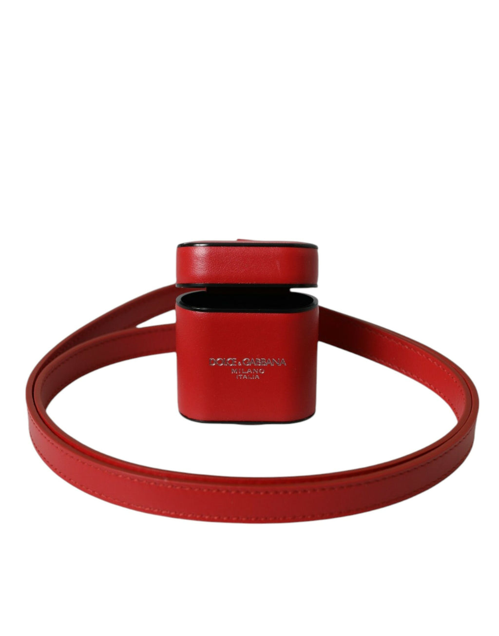 Dolce & Gabbana Red Calfskin Logo Print Strap Men's AirPods Case