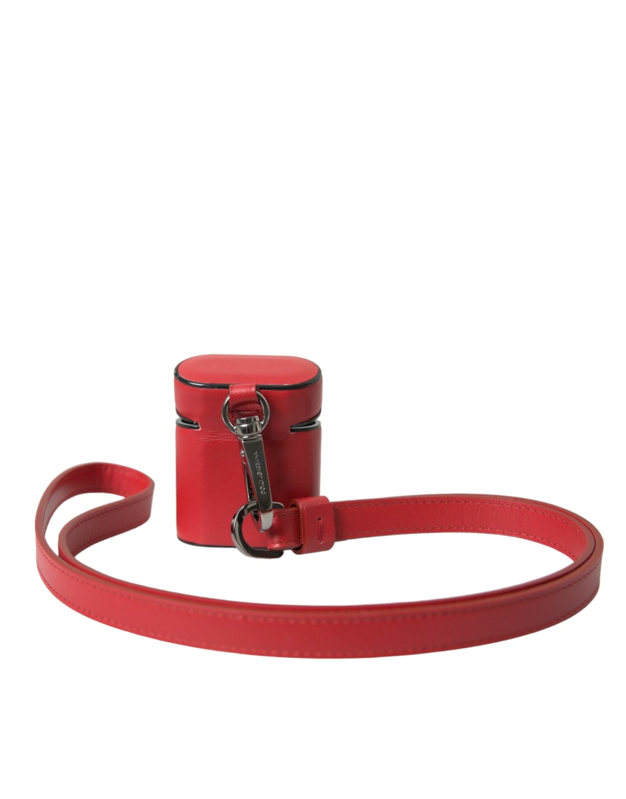 Dolce & Gabbana Red Calfskin Logo Print Strap Men's AirPods Case