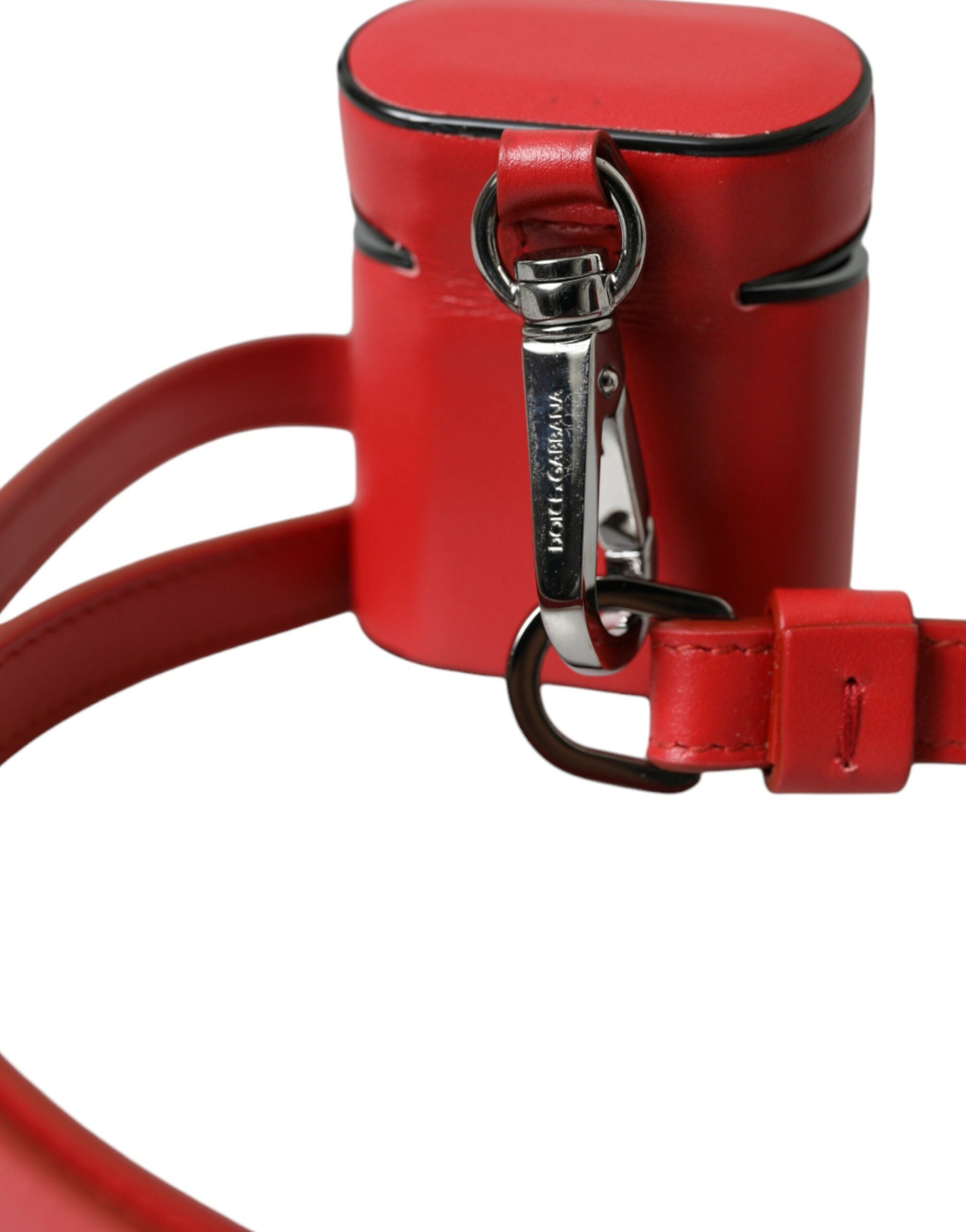 Dolce & Gabbana Red Calfskin Logo Print Strap Men's AirPods Case