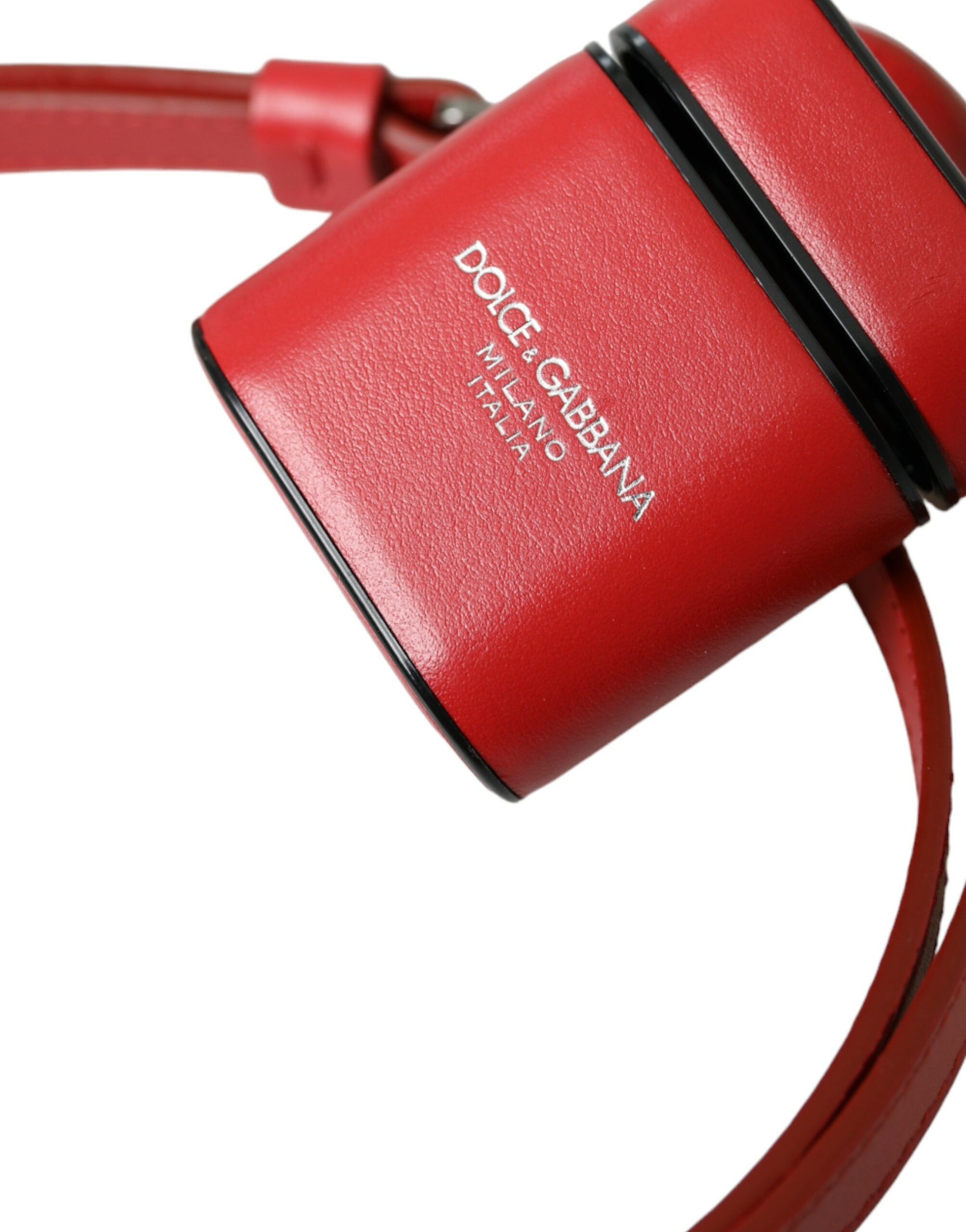 Dolce & Gabbana Red Calfskin Logo Print Strap Men's AirPods Case
