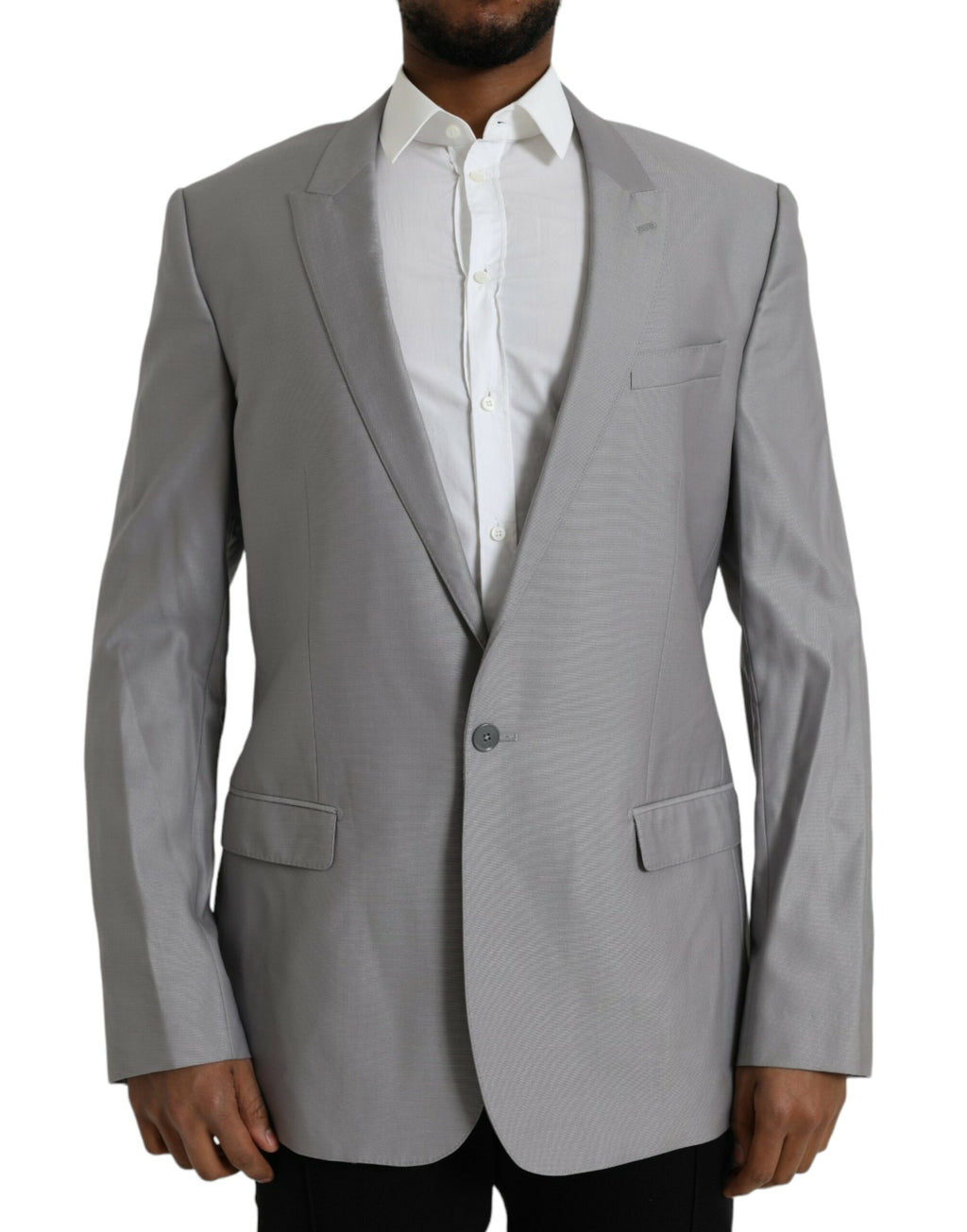 Dolce & Gabbana Grey Single-Breasted Wool Coat with Lace Blazer