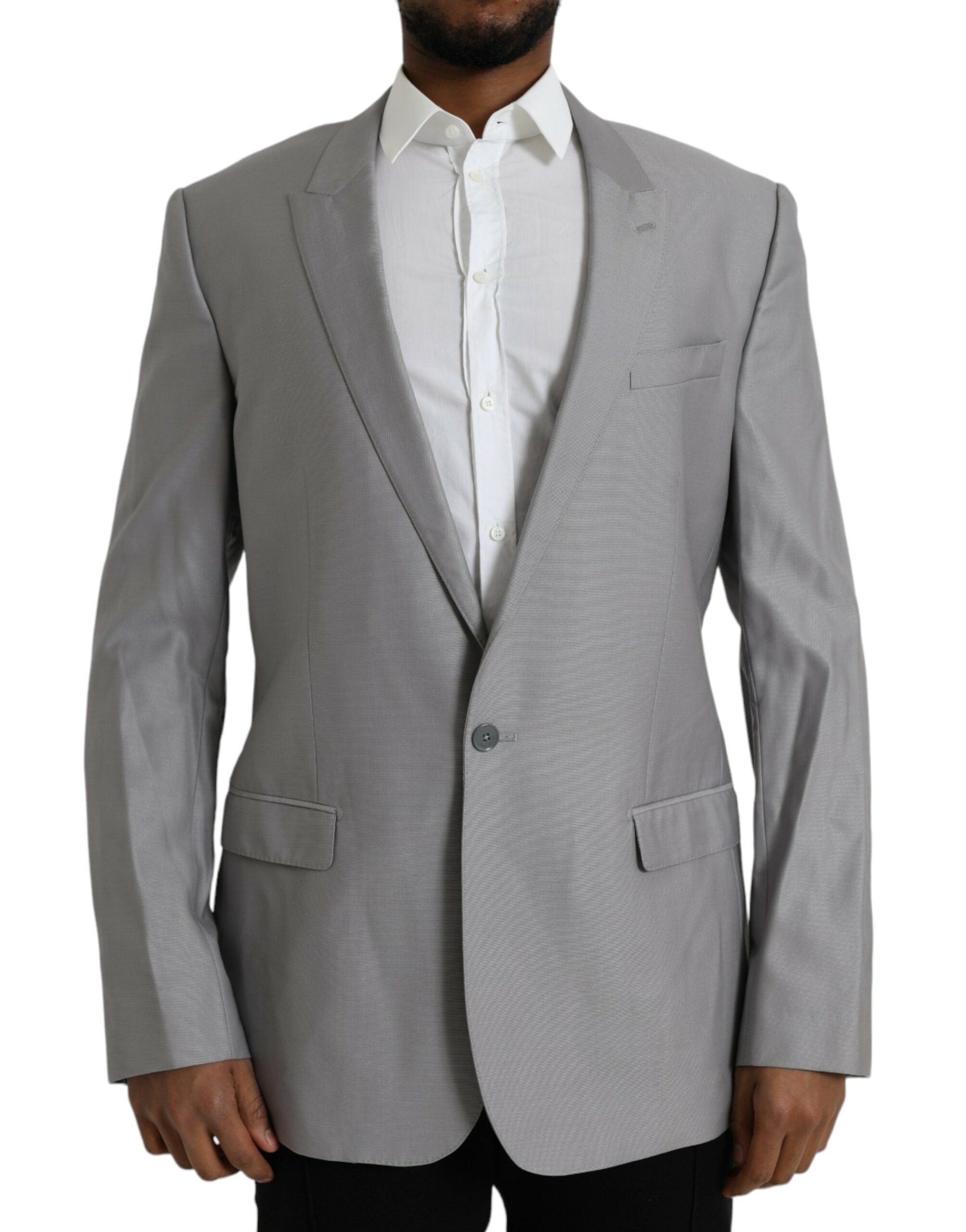 Dolce & Gabbana Grey Single-Breasted Wool Coat with Lace Blazer