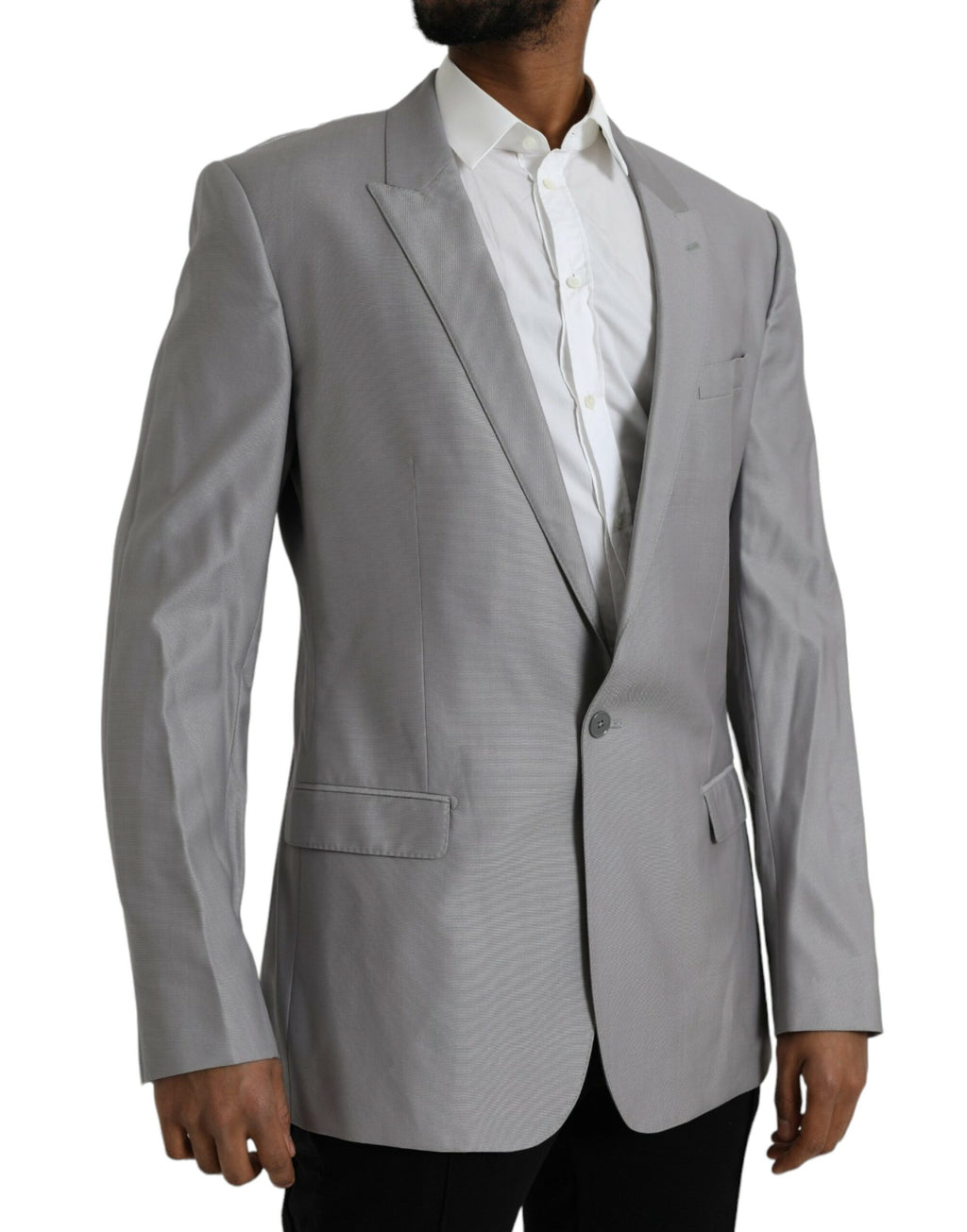Dolce & Gabbana Grey Single-Breasted Wool Coat with Lace Blazer