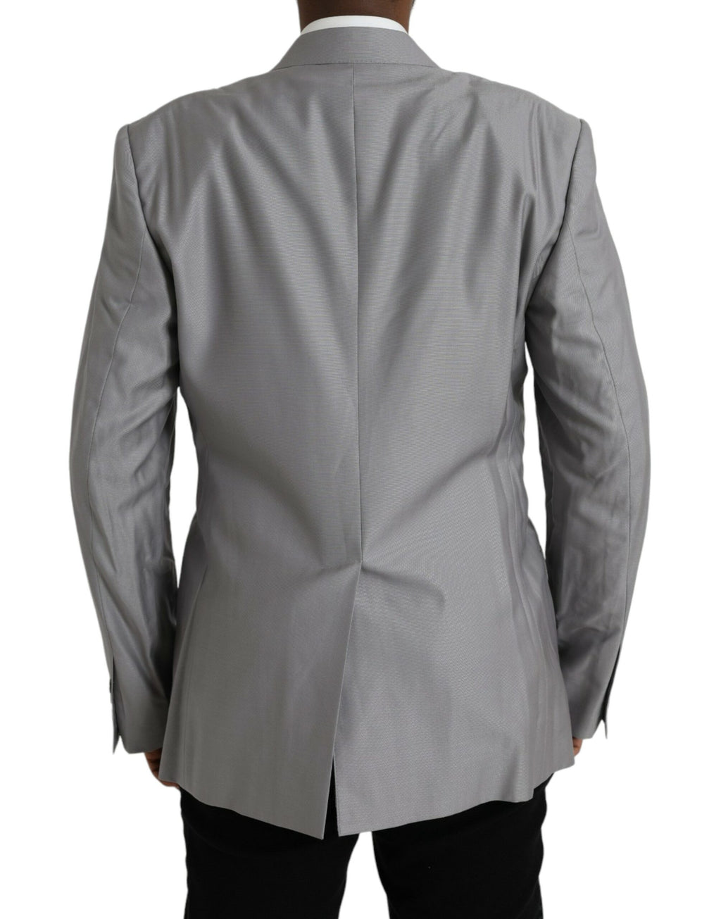Dolce & Gabbana Grey Single-Breasted Wool Coat with Lace Blazer