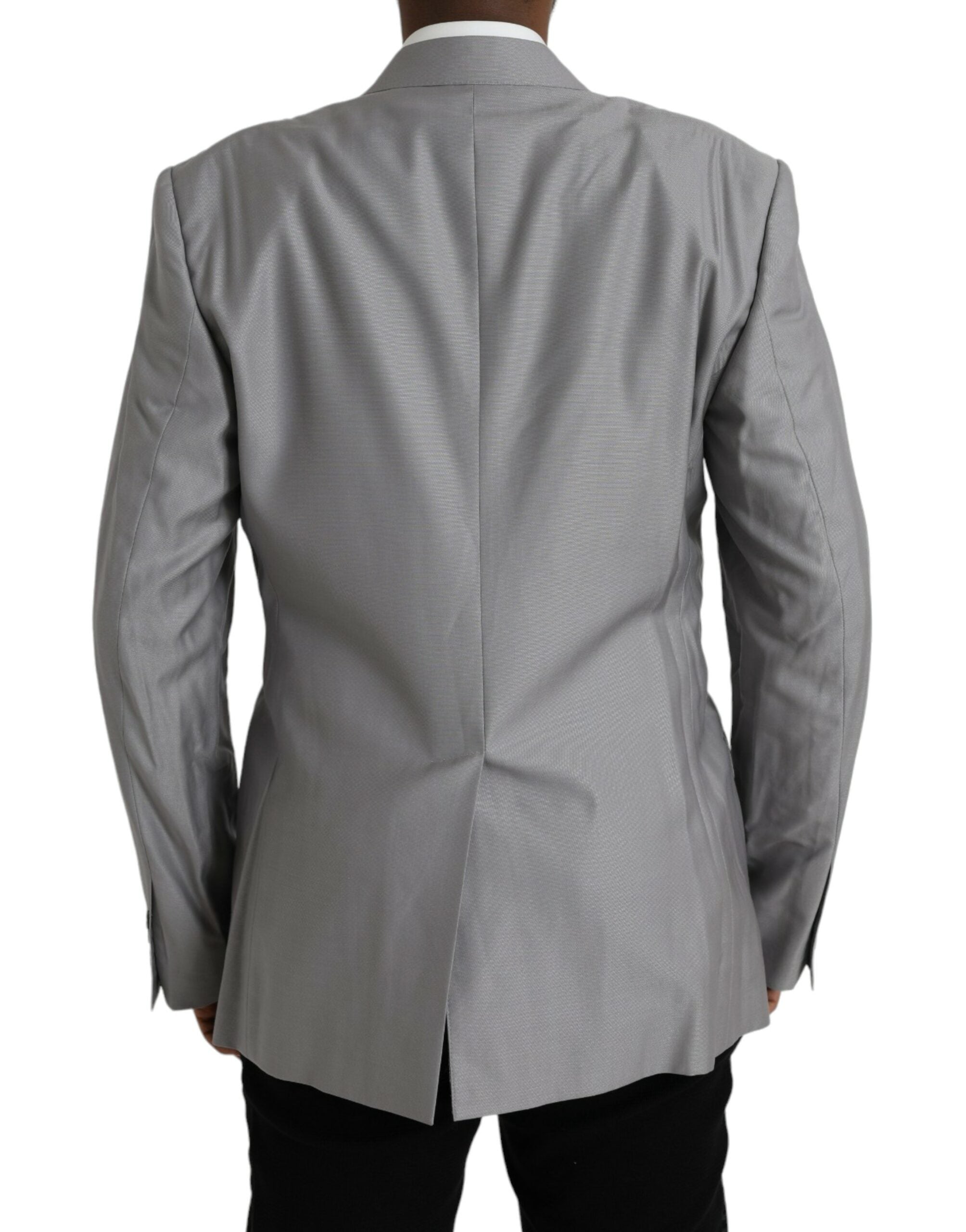 Dolce & Gabbana Grey Single-Breasted Wool Coat with Lace Blazer