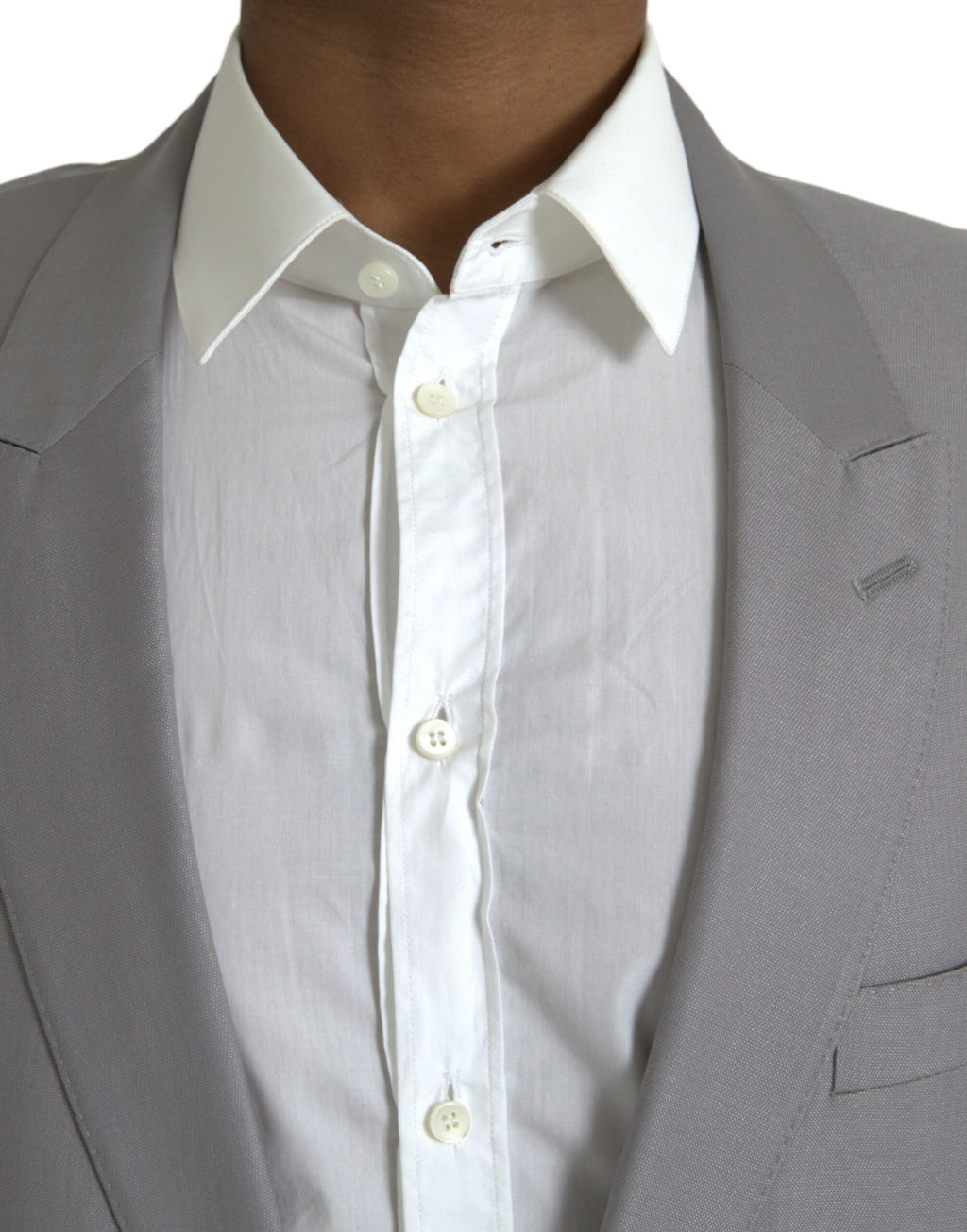 Dolce & Gabbana Grey Single-Breasted Wool Coat with Lace Blazer