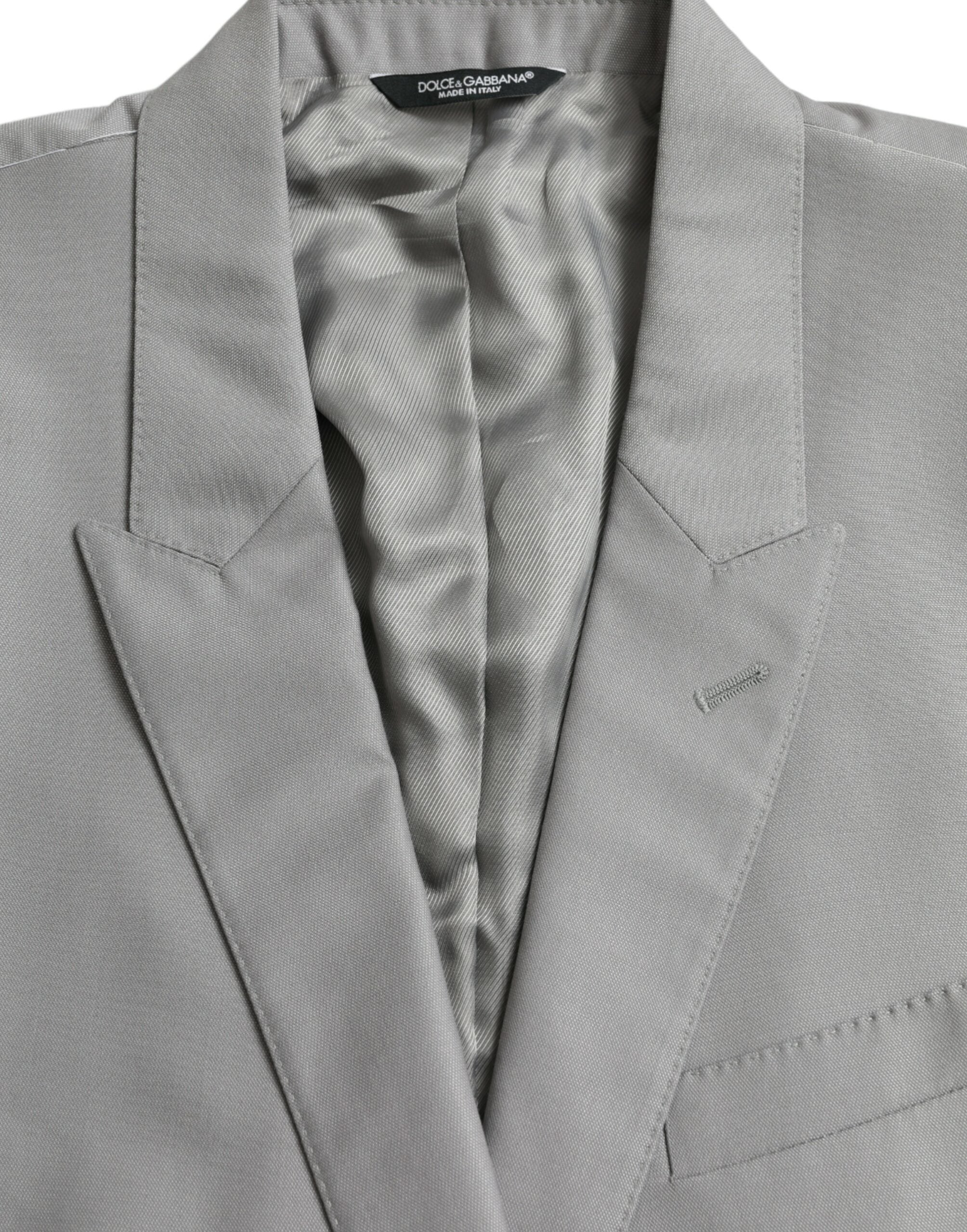 Dolce & Gabbana Grey Single-Breasted Wool Coat with Lace Blazer
