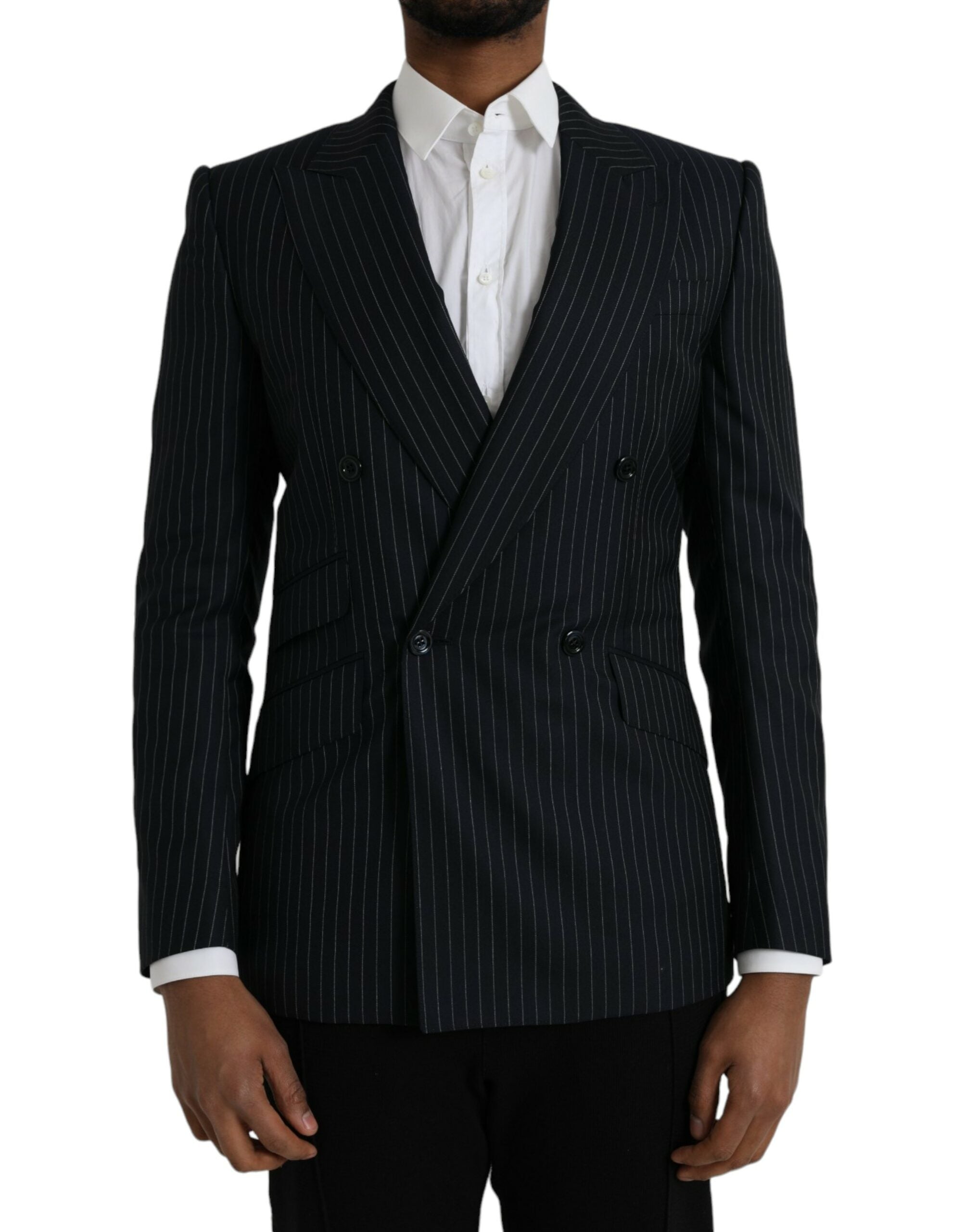 Dolce & Gabbana Black Striped SICILIA Double-Breasted Coat Blazer
