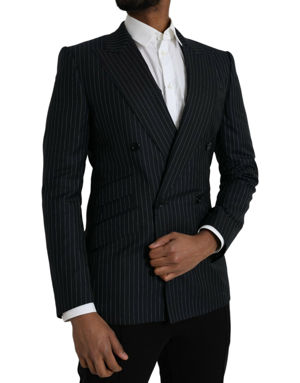 Dolce & Gabbana Black Striped SICILIA Double-Breasted Coat Blazer