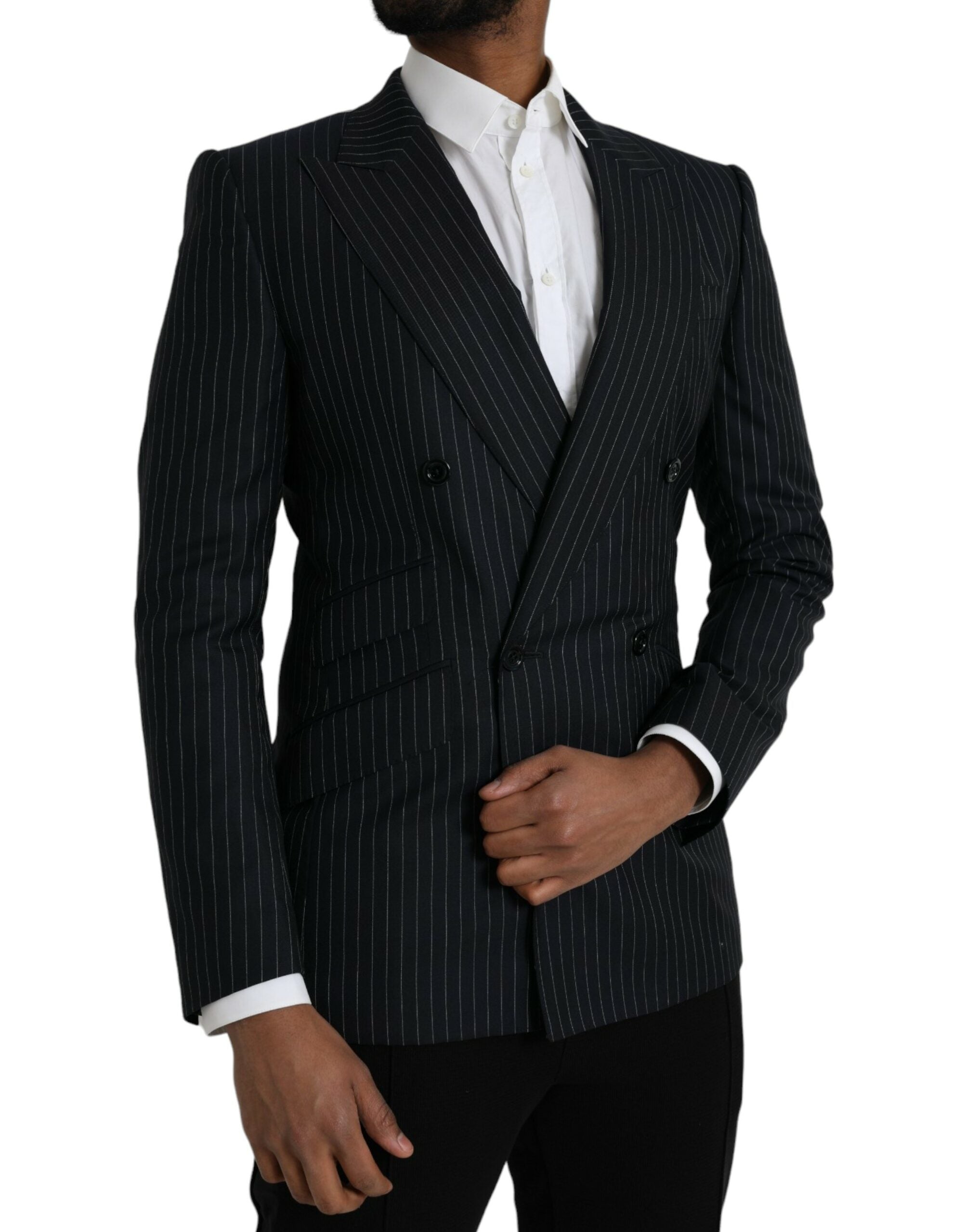 Dolce & Gabbana Black Striped SICILIA Double-Breasted Coat Blazer