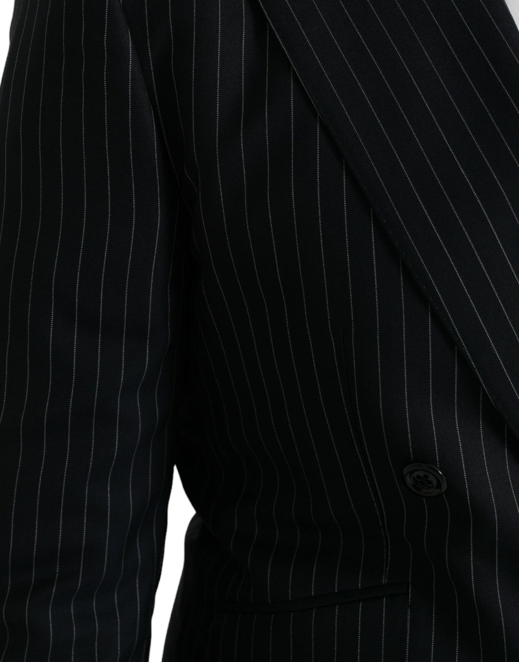 Dolce & Gabbana Black Striped SICILIA Double-Breasted Coat Blazer