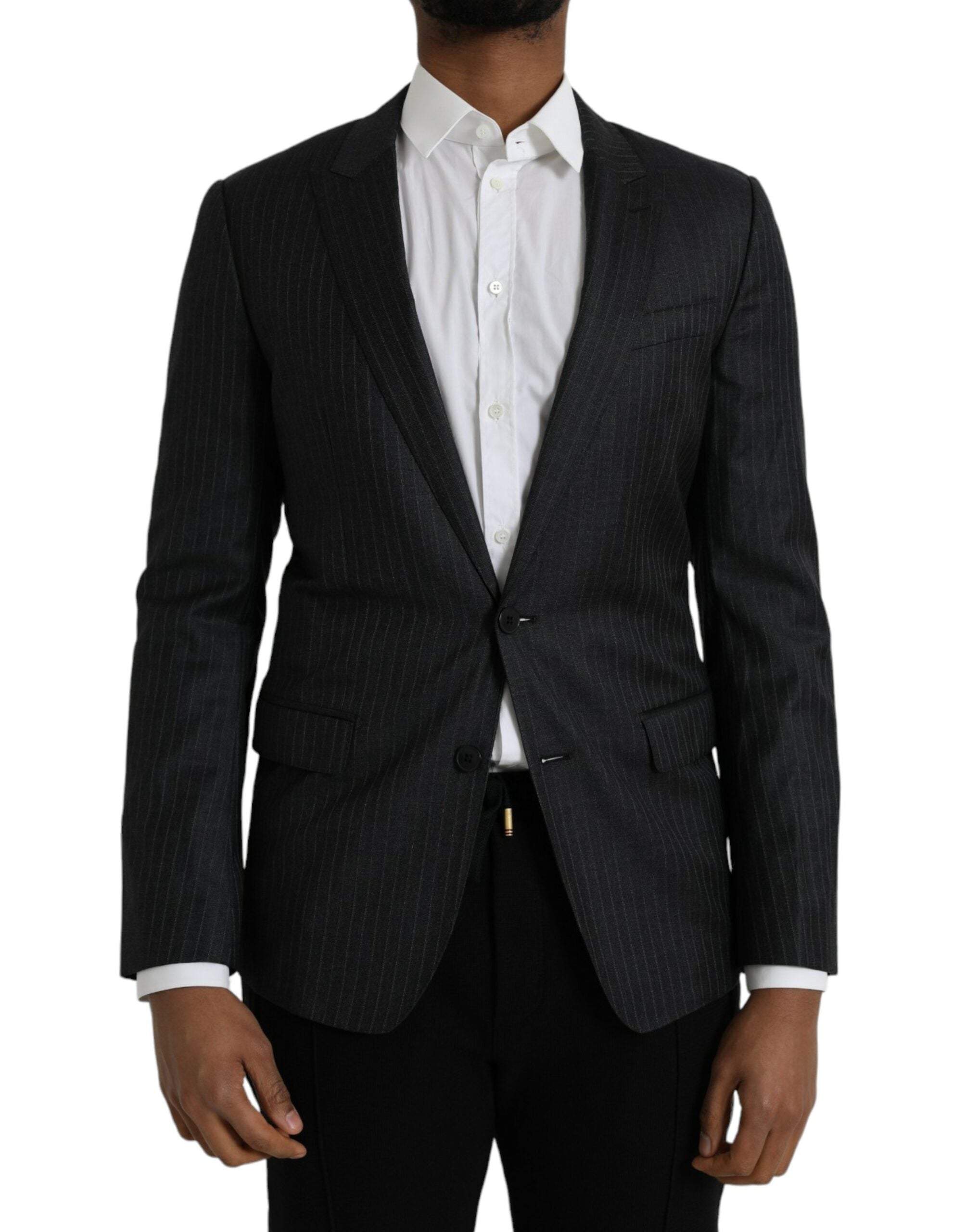Dolce & Gabbana Black Striped MARTINI Single-Breasted Coat Blazer