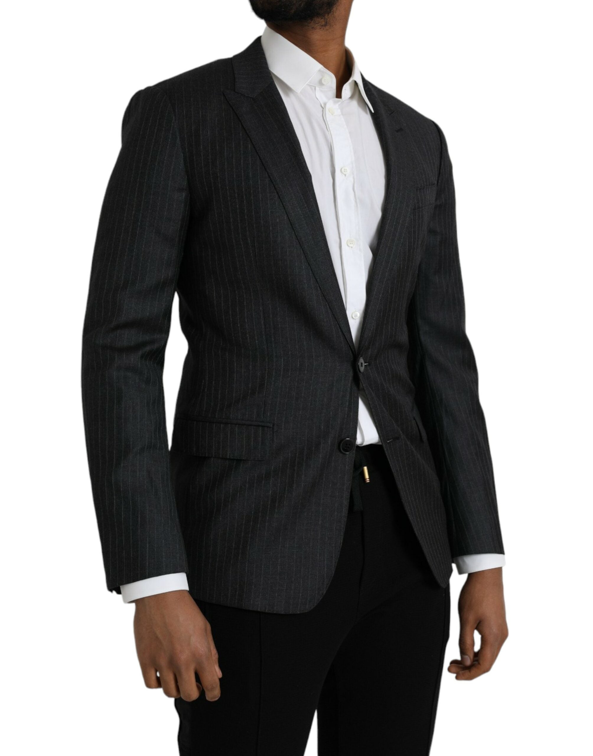 Dolce & Gabbana Black Striped MARTINI Single-Breasted Coat Blazer