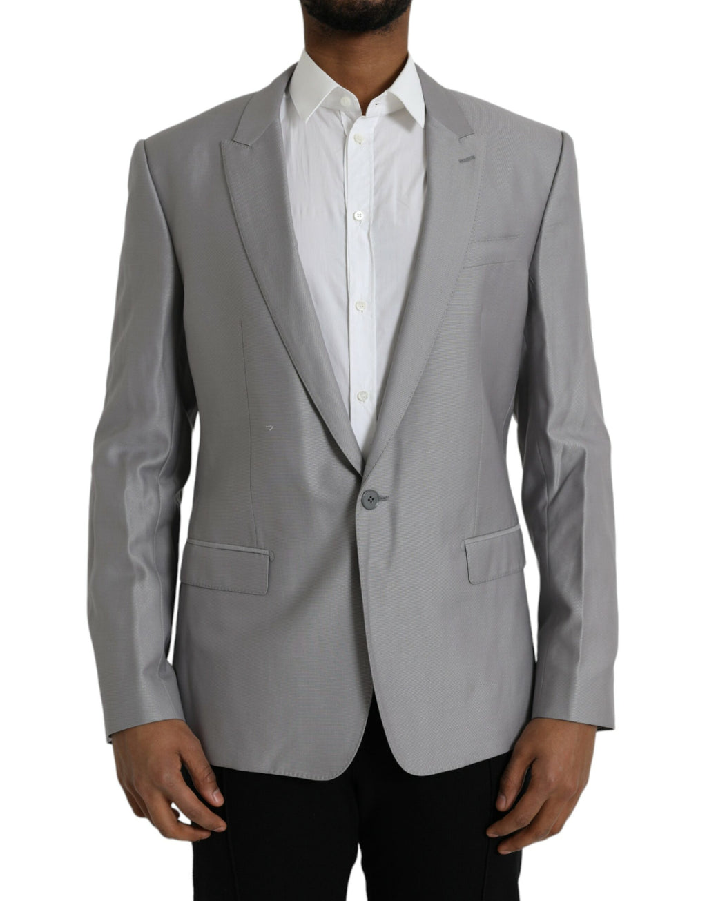 Dolce & Gabbana Grey Single-Breasted Wool Coat with Lace Blazer
