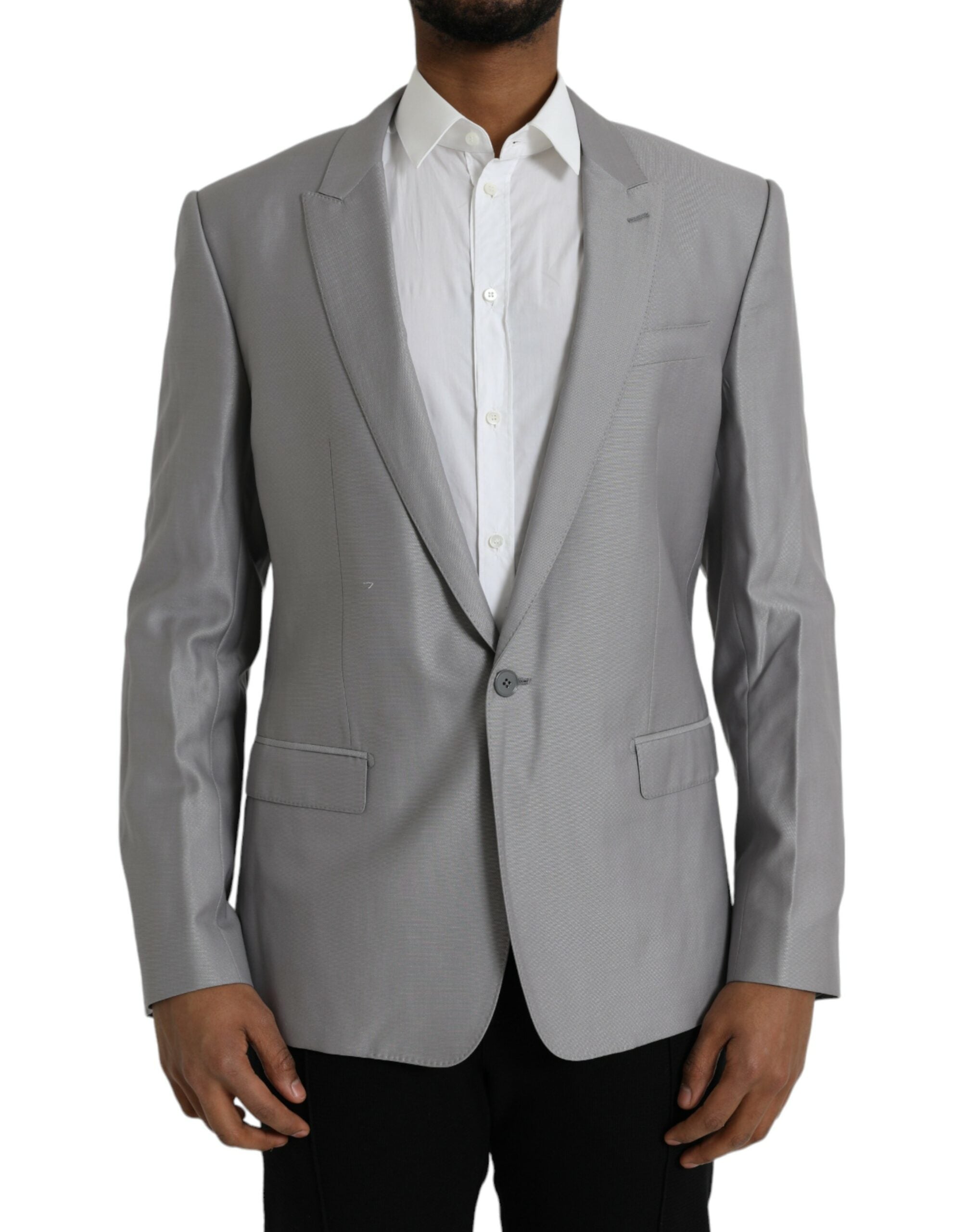 Dolce & Gabbana Grey Single-Breasted Wool Coat with Lace Blazer